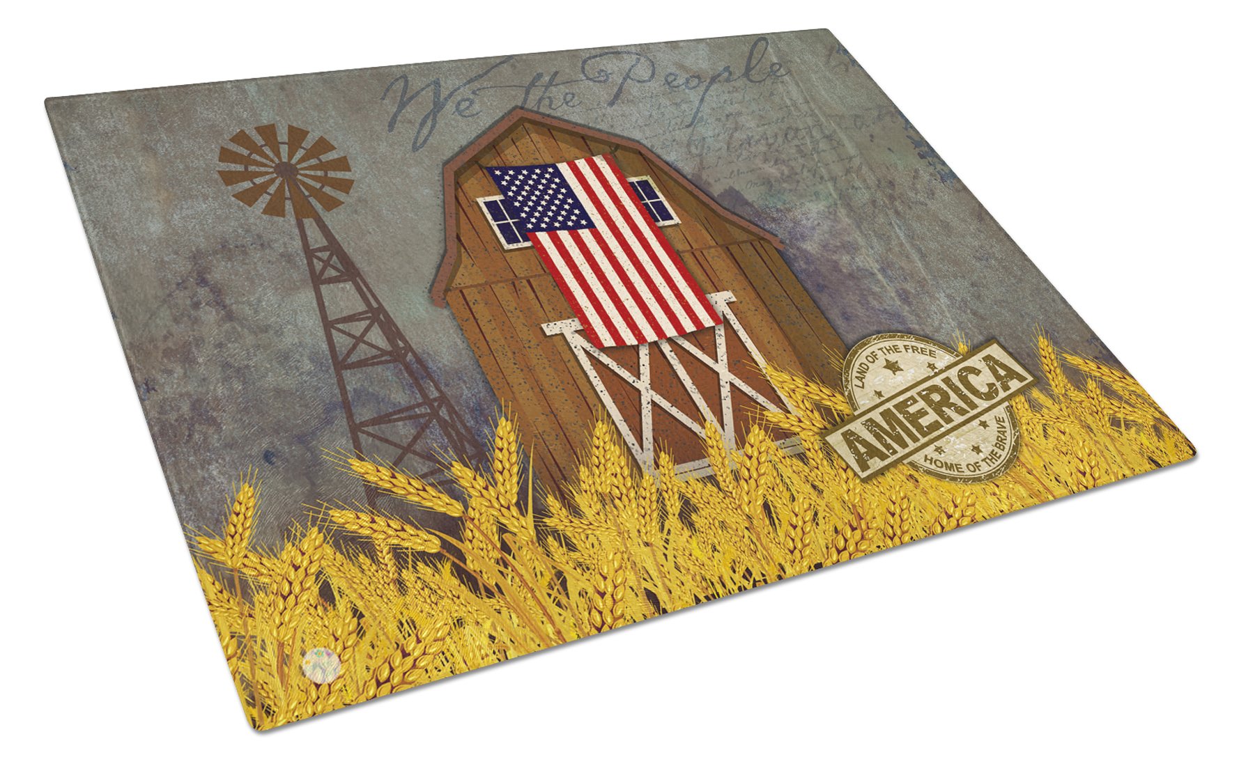 Patriotic Barn Land of America Cutting Board Tempered Glass Kitchen Cutting Surface, Heat Resistant Chopping, Non-Slip Feet, Food Prep & Serving
