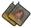 Patriotic Barn Land of America Pot Holder Set of 2 Heat Resistant Quilted Hot Pads 7.5 x 7.5 Inch, Insulated Kitchen Trivets for Cooking & Baking