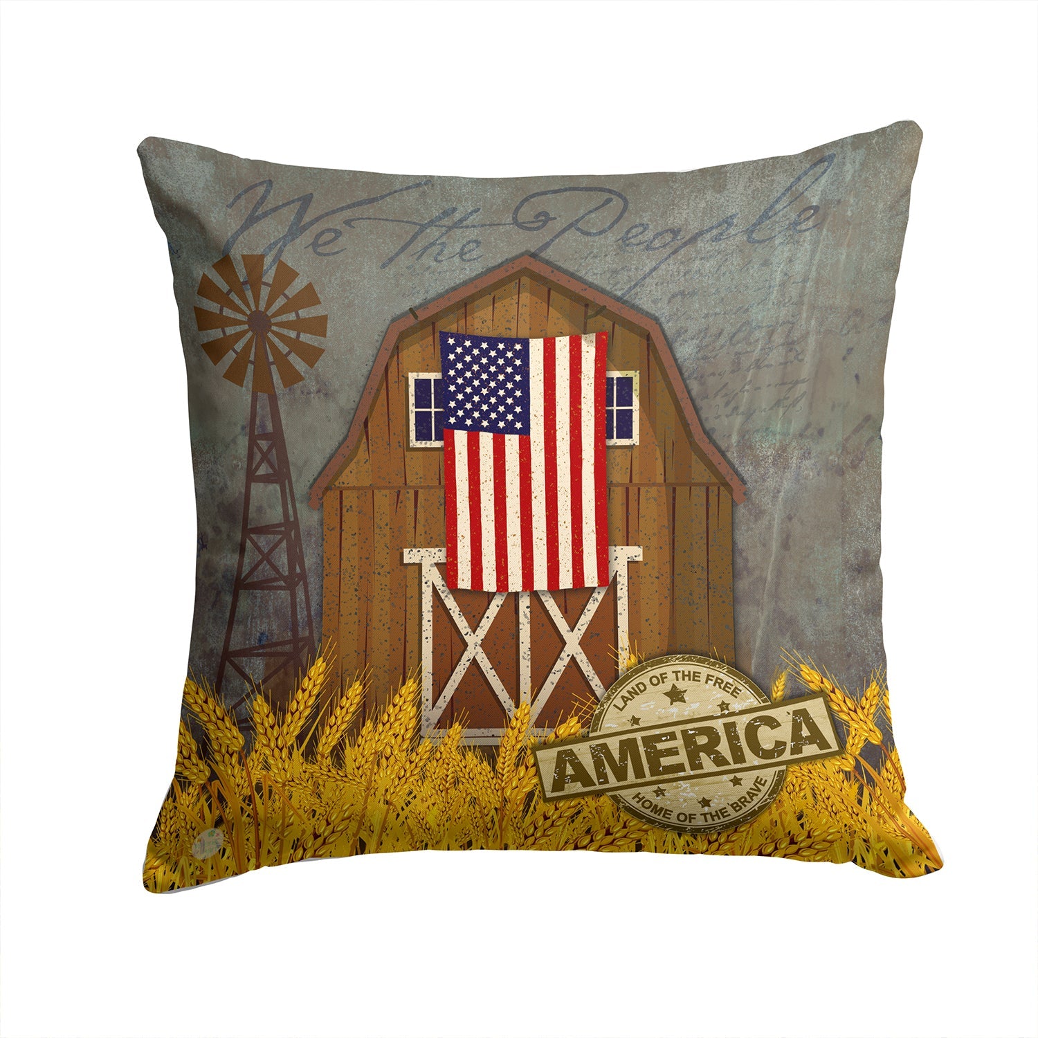 Patriotic Barn Land of America Decorative Throw Pillow 14x14 Indoor Outdoor Accent Cushion, Fabric Cover with Insert for Sofa, Bed, Porch & Living Room