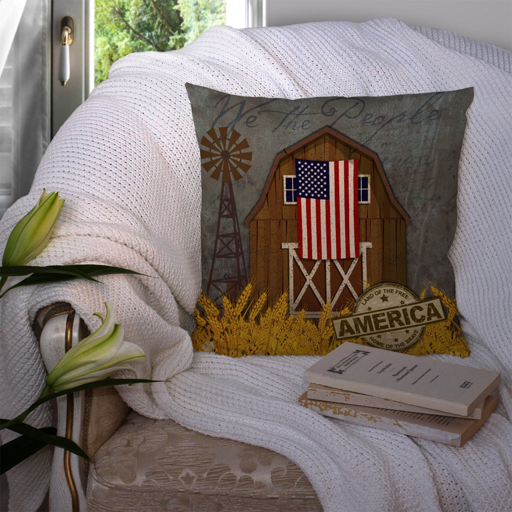 Patriotic Barn Land of America Decorative Throw Pillow 14x14 Indoor Outdoor Accent Cushion, Fabric Cover with Insert for Sofa, Bed, Porch & Living Room