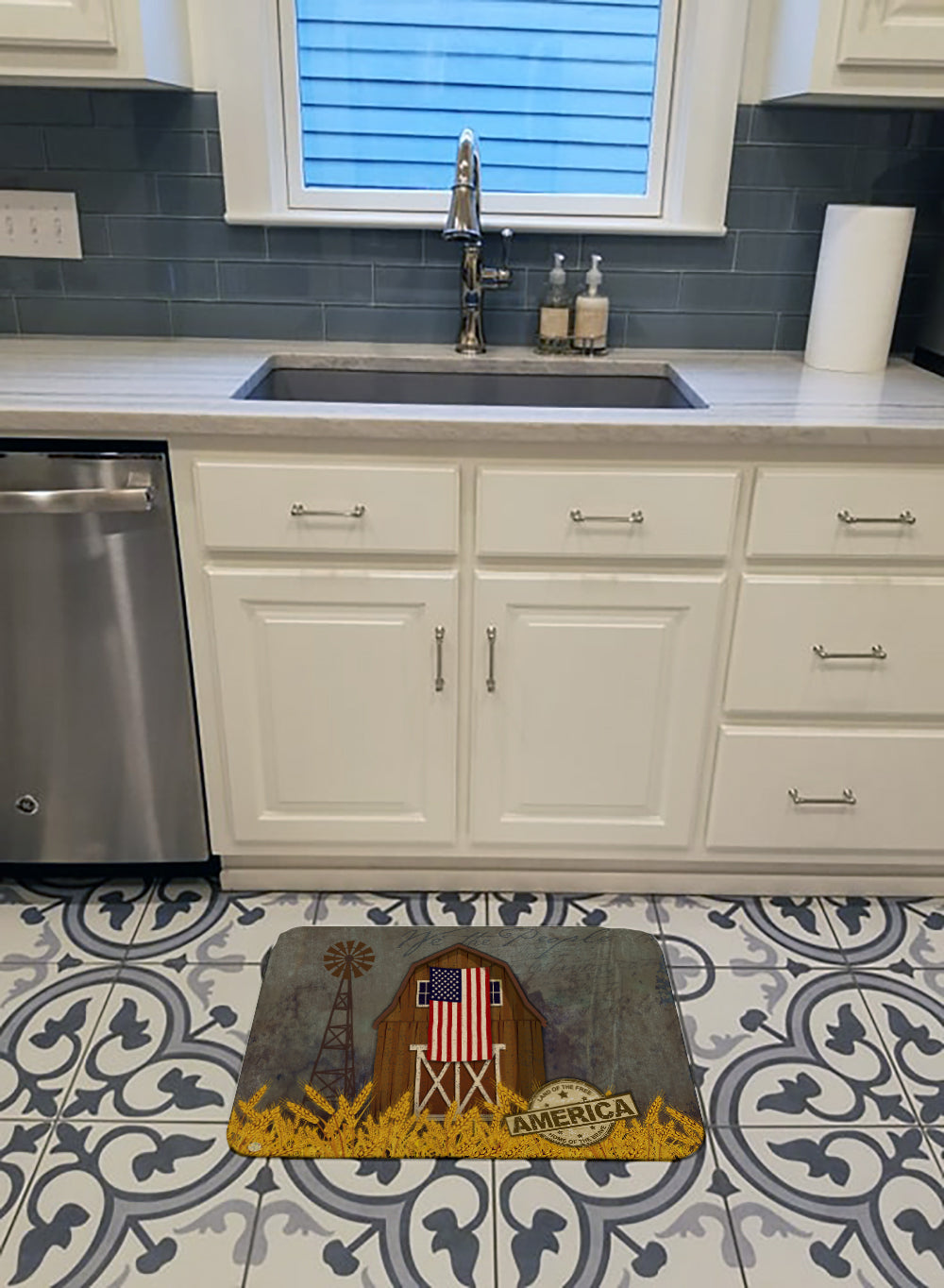 Patriotic Barn Land of America Memory Foam Kitchen Mat Machine Washable Anti-Fatigue Cushion Comfort Bath or Kitchen Rug