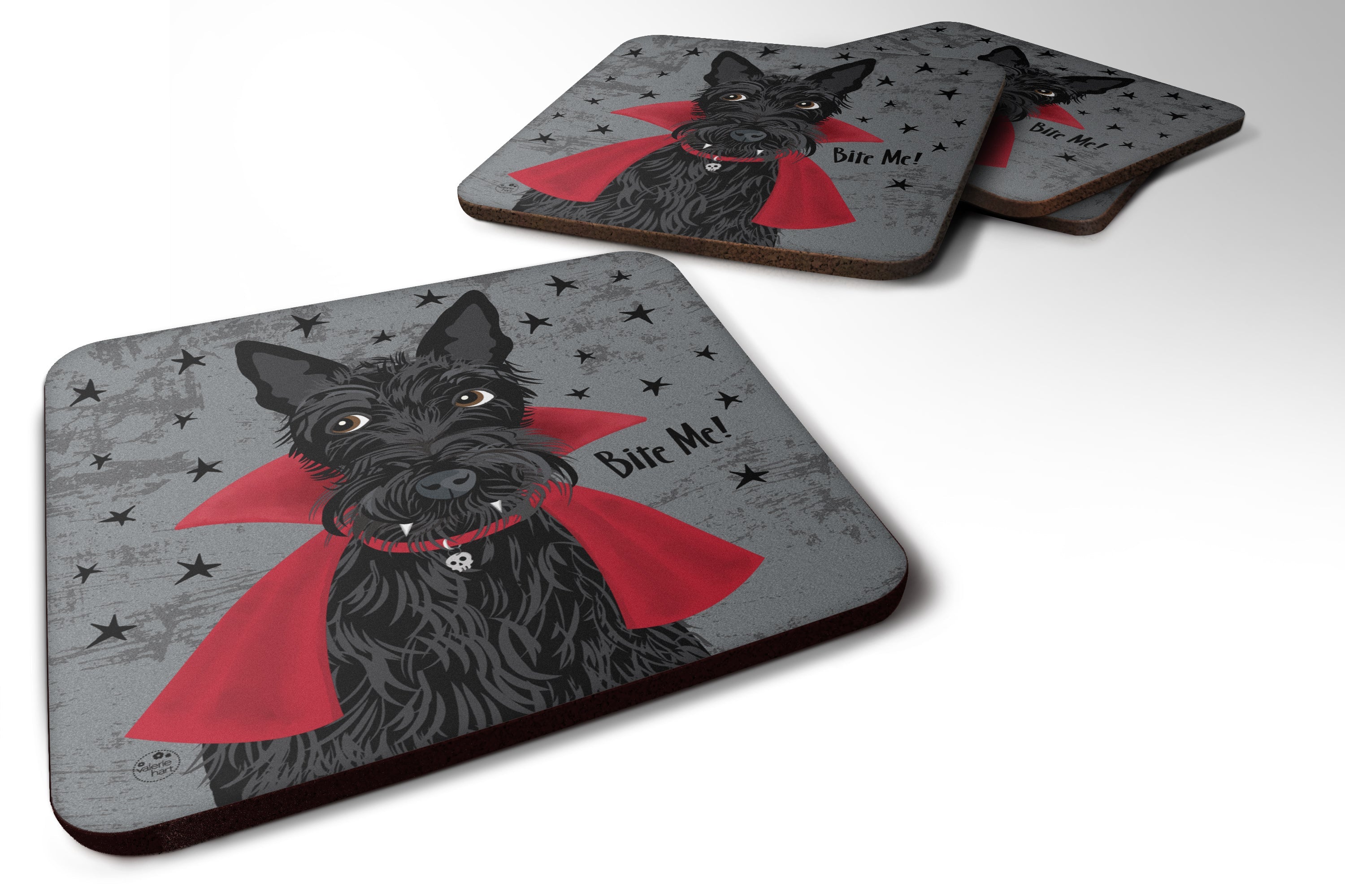 Halloween Vampire Scottie Foam Coasters Set of 4 Cup Coasters for Indoor Outdoor, Tabletop Protection, Anti Slip, Mouse pad Material