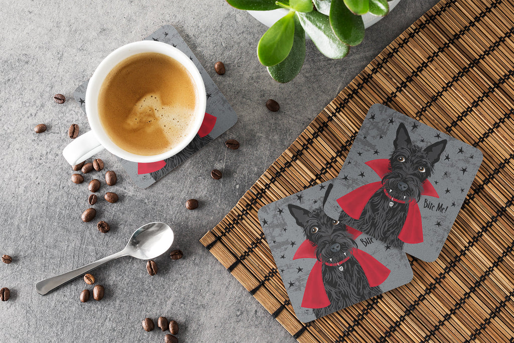 Halloween Vampire Scottie Foam Coasters Set of 4 Cup Coasters for Indoor Outdoor, Tabletop Protection, Anti Slip, Mouse pad Material