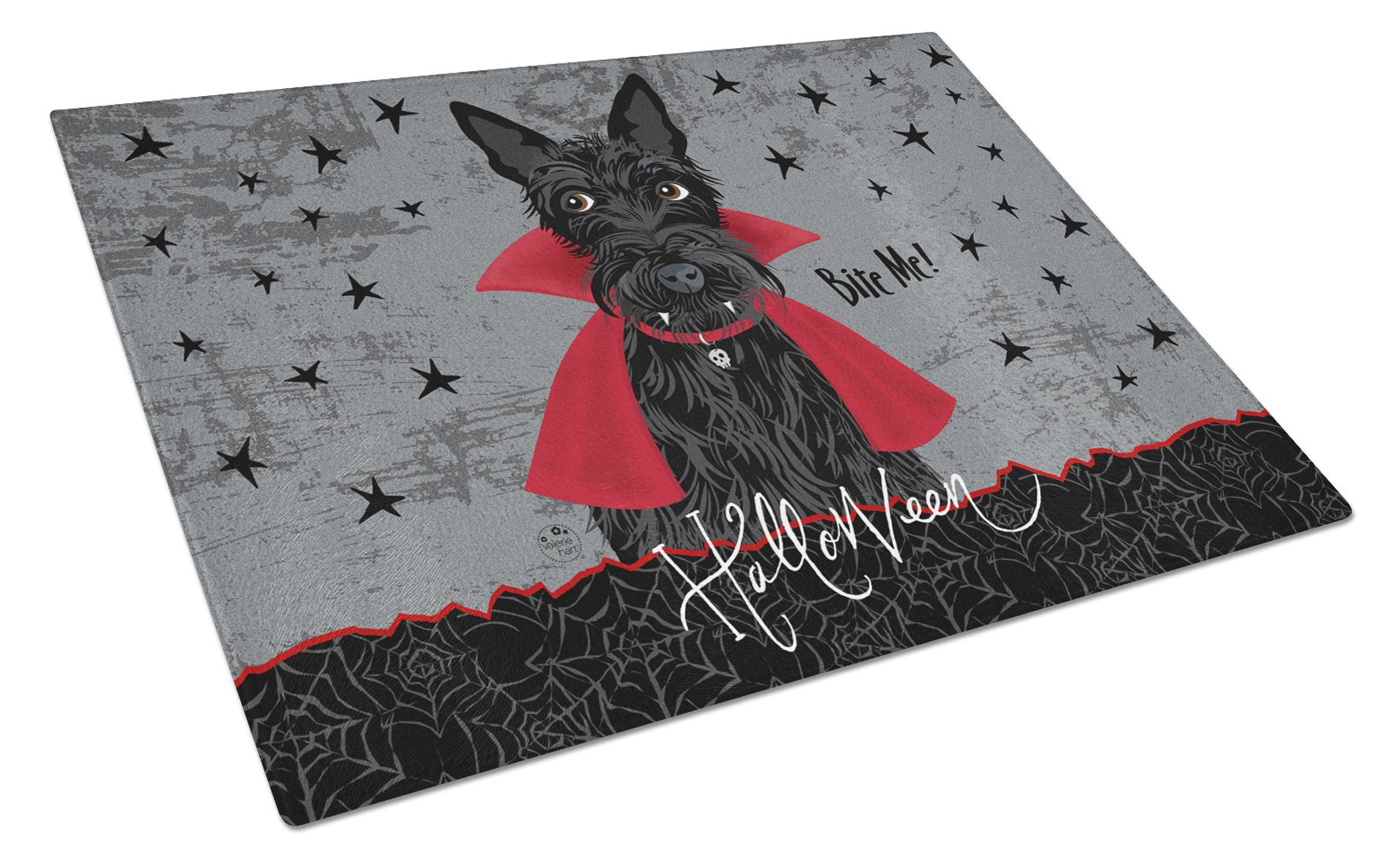 Halloween Vampire Scottie Cutting Board Tempered Glass Kitchen Cutting Surface, Heat Resistant Chopping, Non-Slip Feet, Food Prep & Serving
