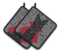 Halloween Vampire Scottie Pot Holder Set of 2 Heat Resistant Quilted Hot Pads 7.5 x 7.5 Inch, Insulated Kitchen Trivets for Cooking & Baking