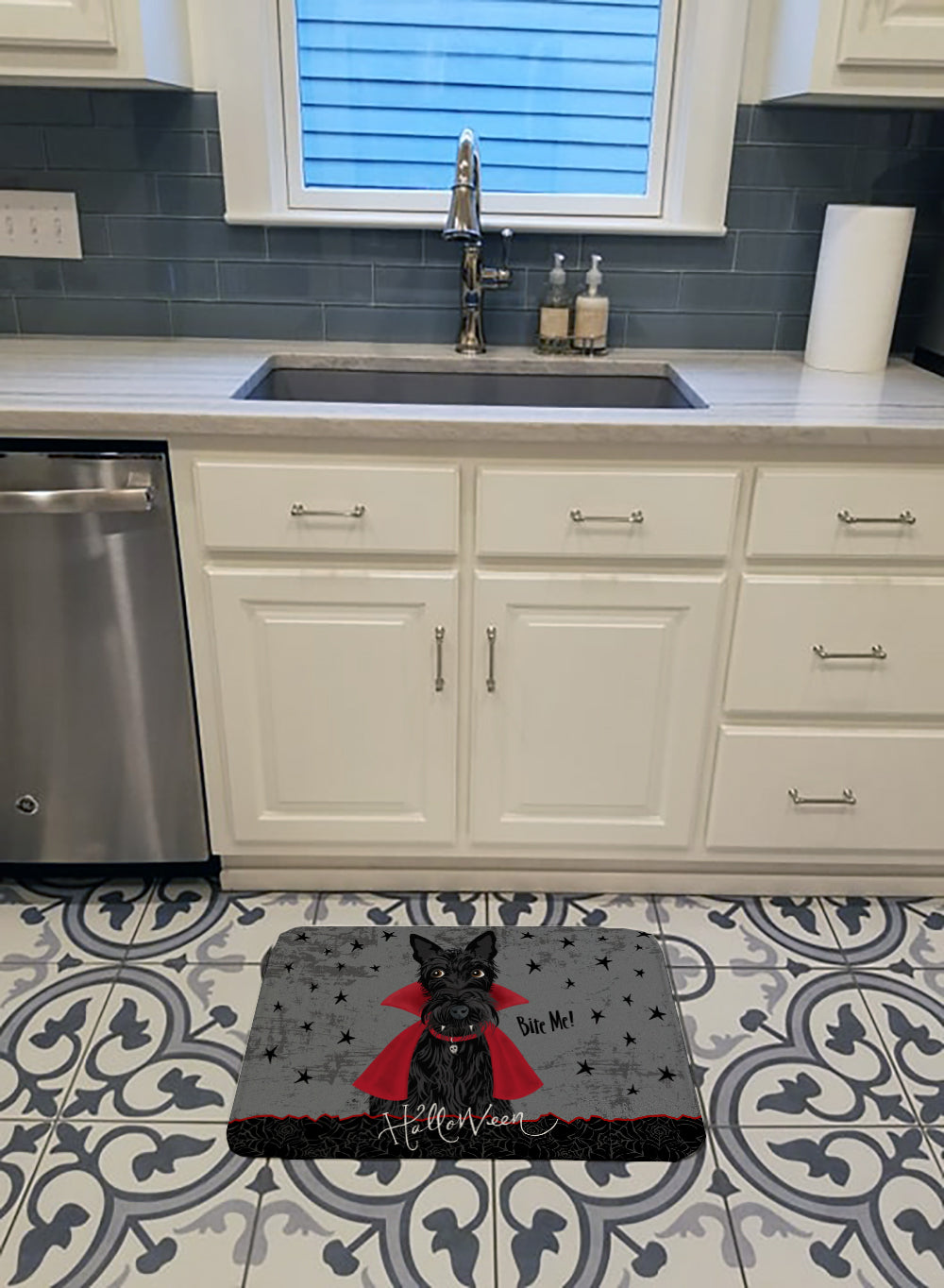 Halloween Vampire Scottie Memory Foam Kitchen Mat Machine Washable Anti-Fatigue Cushion Comfort Bath or Kitchen Rug