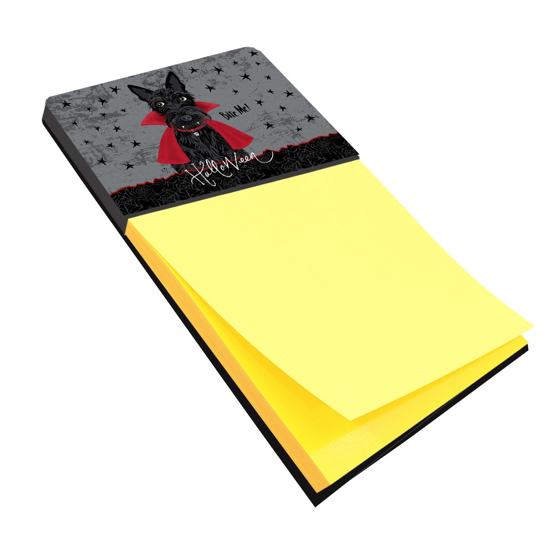 Halloween Vampire Scottie Watercolor Sticky Note Holder Refillable Dispenser Desk Accessory 3x3 Pad Gift