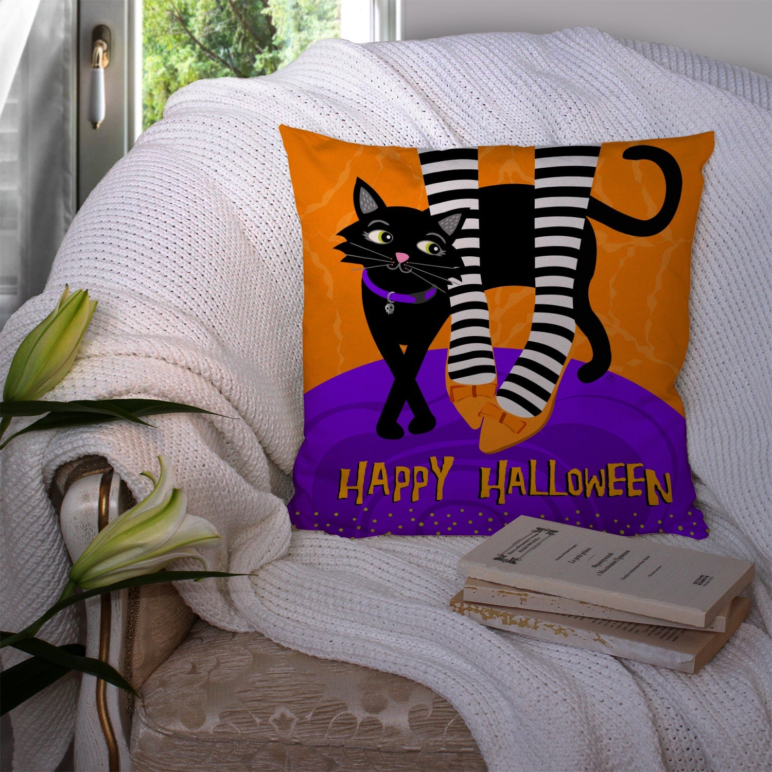Halloween Witches Feet Decorative Throw Pillow 14x14 Indoor Outdoor Accent Cushion, Fabric Cover with Insert for Sofa, Bed, Porch & Living Room