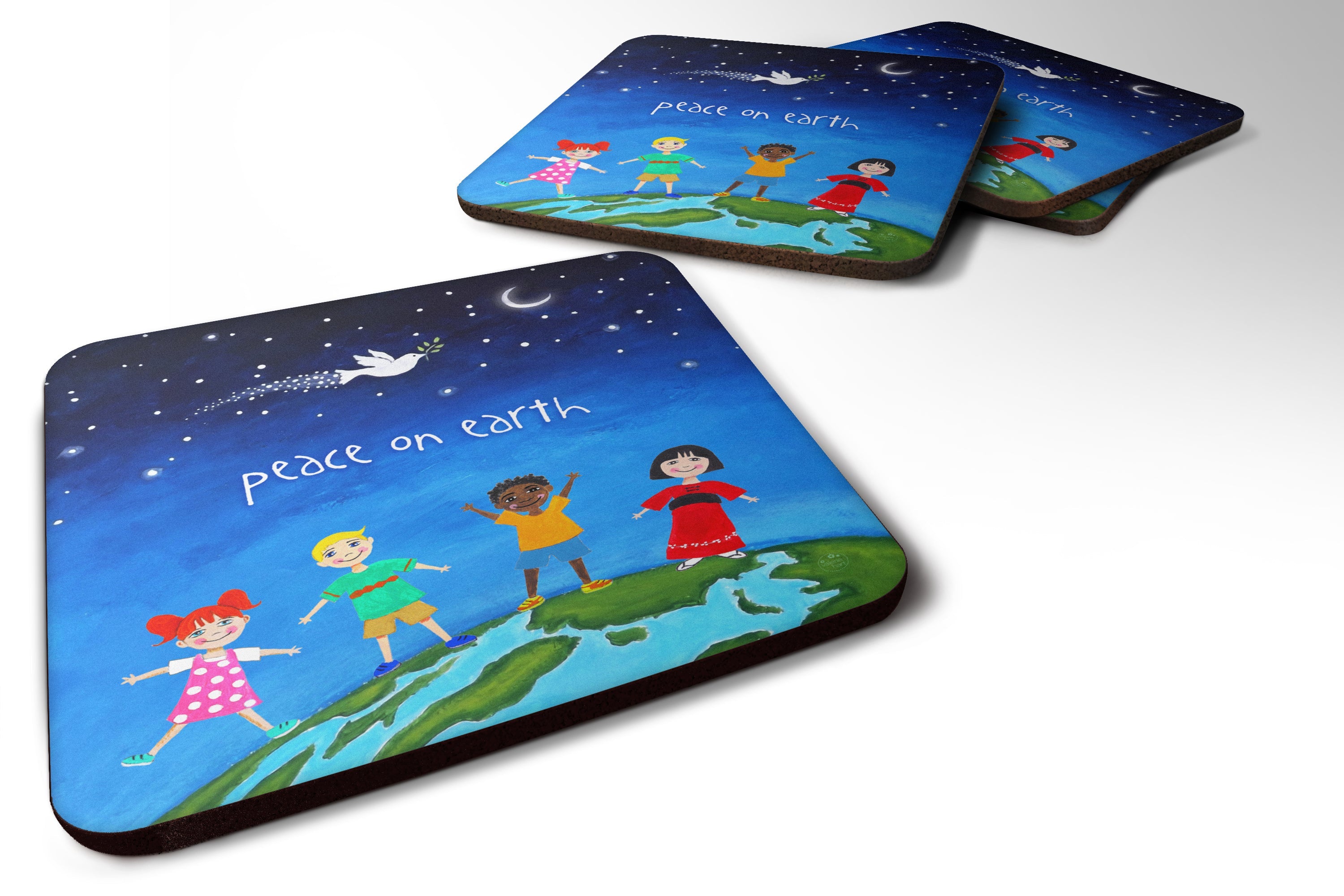 Peace on Earth Foam Coasters Set of 4 Cup Coasters for Indoor Outdoor, Tabletop Protection, Anti Slip, Mouse pad Material