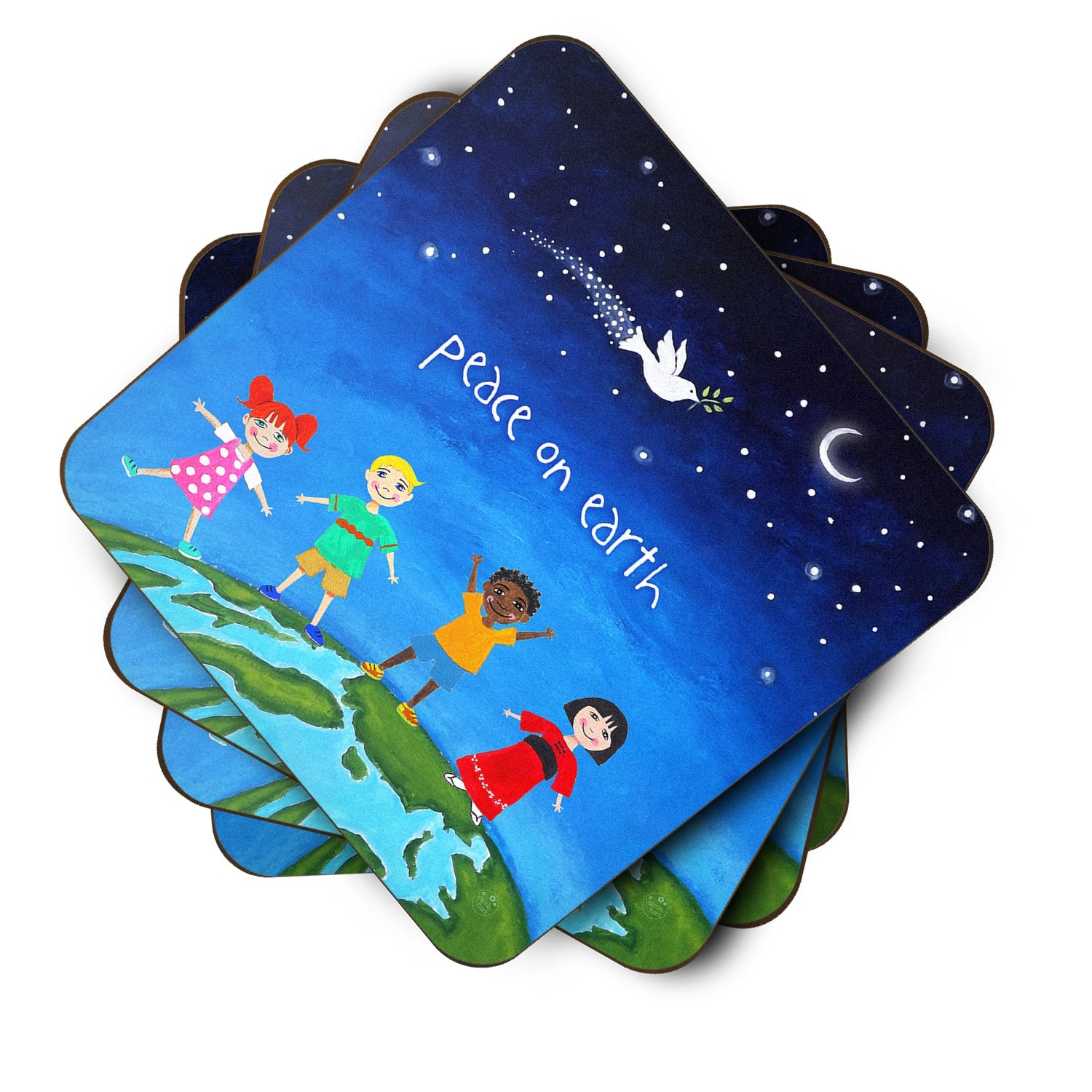 Peace on Earth Foam Coasters Set of 4 Cup Coasters for Indoor Outdoor, Tabletop Protection, Anti Slip, Mouse pad Material