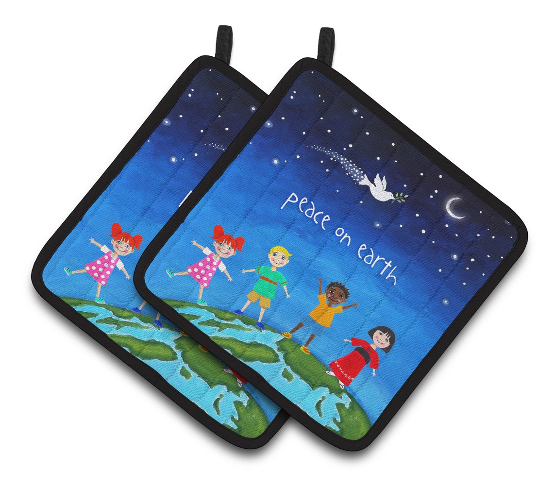 Peace on Earth Pot Holder Set of 2 Heat Resistant Quilted Hot Pads 7.5 x 7.5 Inch, Insulated Kitchen Trivets for Cooking & Baking