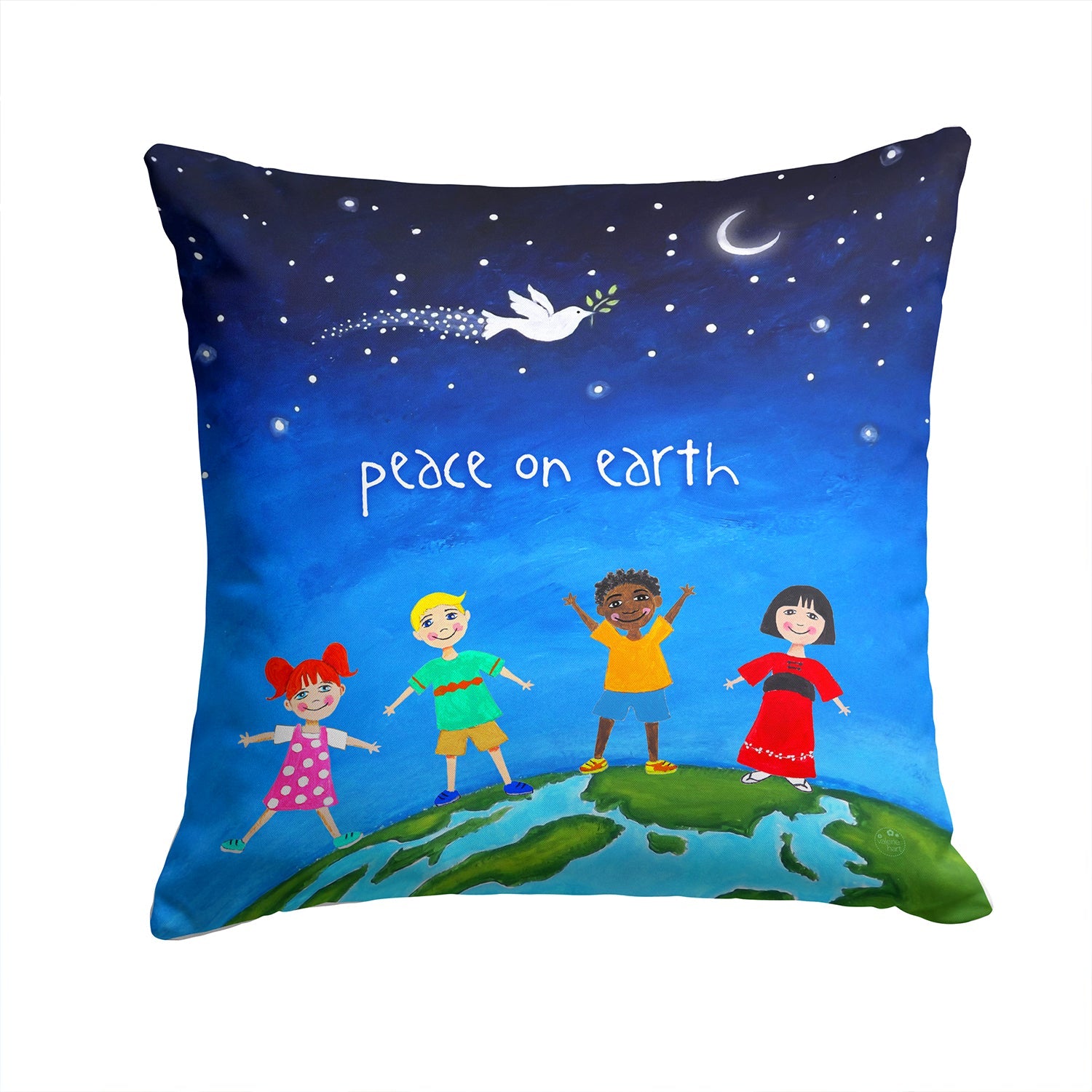 Peace on Earth Decorative Throw Pillow 14x14 Indoor Outdoor Accent Cushion, Fabric Cover with Insert for Sofa, Bed, Porch & Living Room