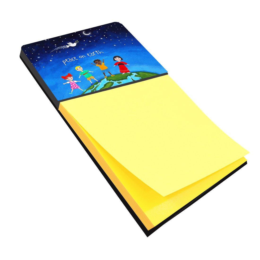 Peace on Earth Watercolor Sticky Note Holder Refillable Dispenser Desk Accessory 3x3 Pad Gift