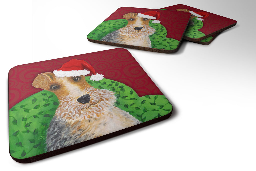 Wire Fox Terrier Christmas Foam Coasters Set of 4 Cup Coasters for Indoor Outdoor, Tabletop Protection, Anti Slip, Mouse pad Material
