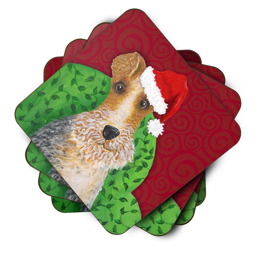 Wire Fox Terrier Christmas Foam Coasters Set of 4 Cup Coasters for Indoor Outdoor, Tabletop Protection, Anti Slip, Mouse pad Material