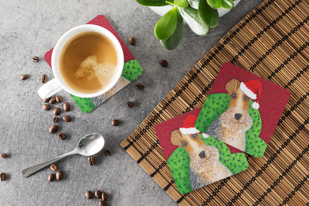 Wire Fox Terrier Christmas Foam Coasters Set of 4 Cup Coasters for Indoor Outdoor, Tabletop Protection, Anti Slip, Mouse pad Material