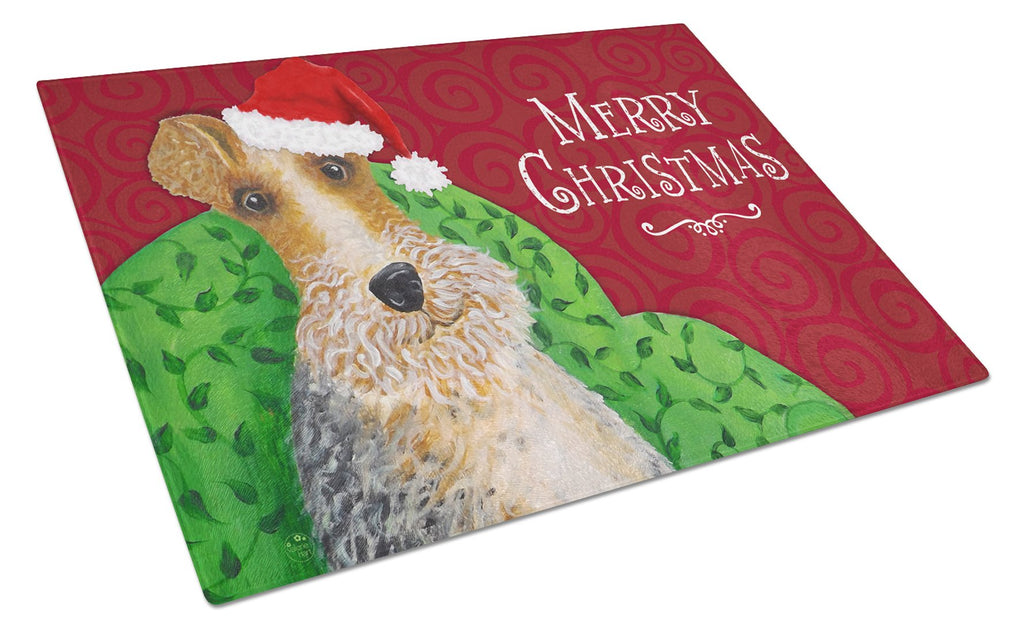 Wire Fox Terrier Christmas Cutting Board Tempered Glass Kitchen Cutting Surface, Heat Resistant Chopping, Non-Slip Feet, Food Prep & Serving