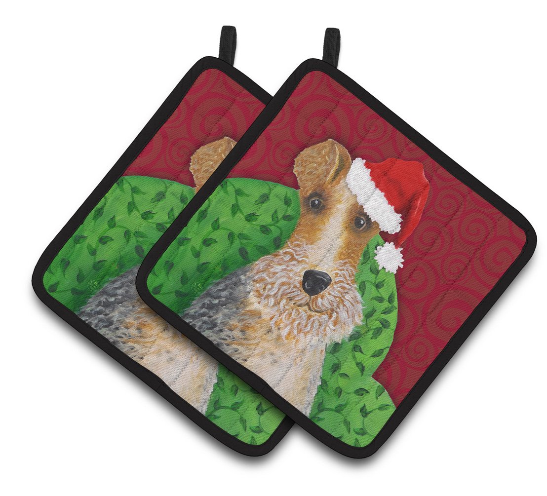 Wire Fox Terrier Christmas Pot Holder Set of 2 Heat Resistant Quilted Hot Pads 7.5 x 7.5 Inch, Insulated Kitchen Trivets for Cooking & Baking