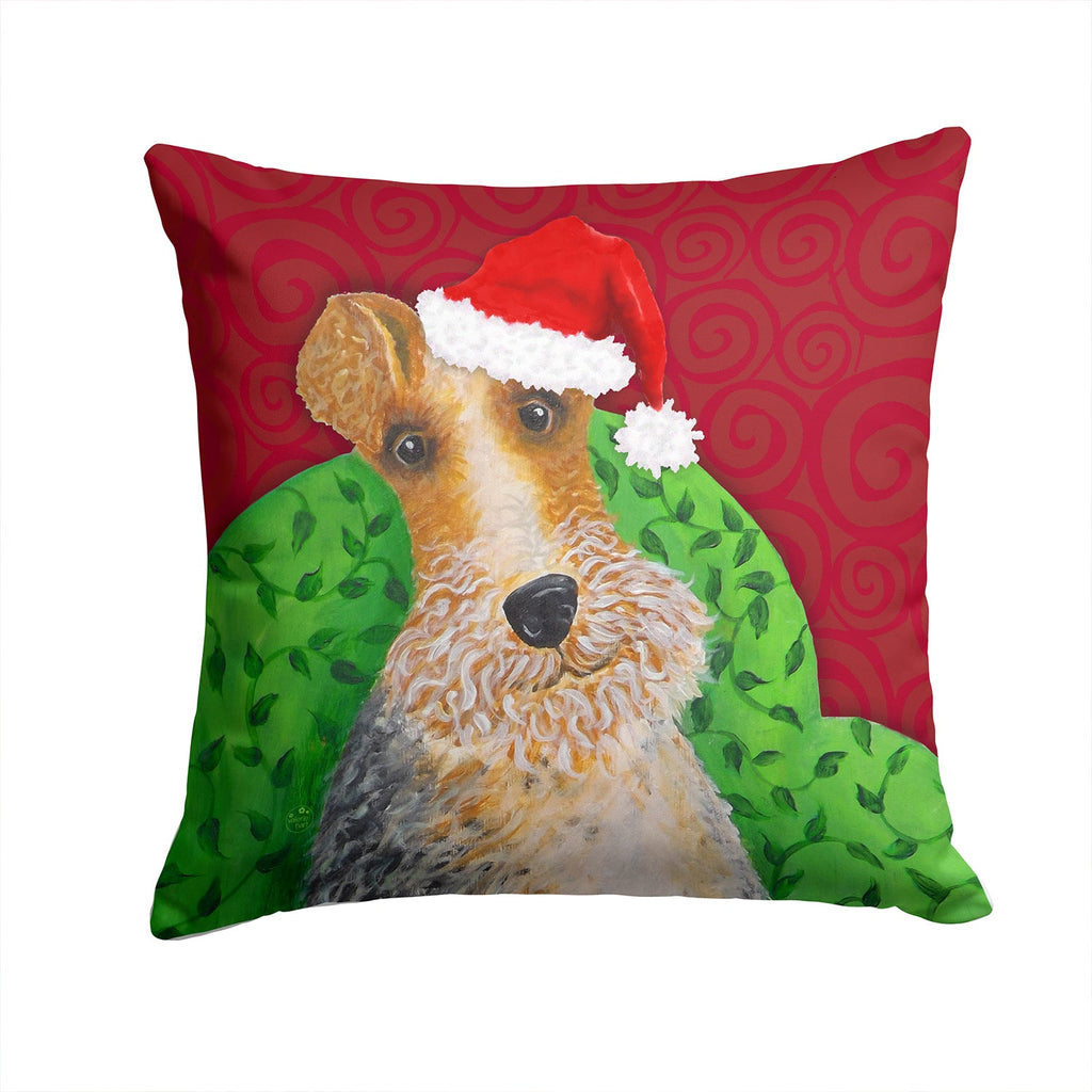Wire Fox Terrier Christmas Decorative Throw Pillow 14x14 Indoor Outdoor Accent Cushion, Fabric Cover with Insert for Sofa, Bed, Porch & Living Room