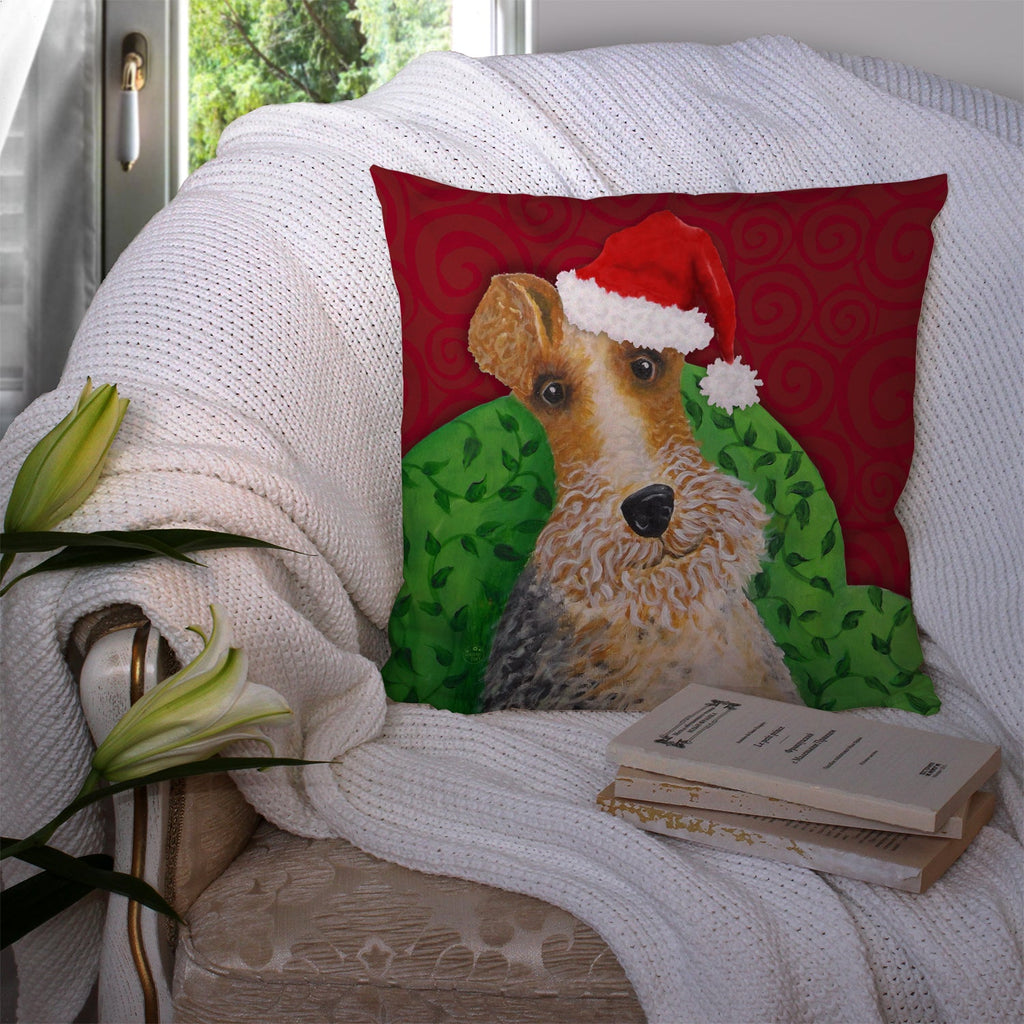 Wire Fox Terrier Christmas Decorative Throw Pillow 14x14 Indoor Outdoor Accent Cushion, Fabric Cover with Insert for Sofa, Bed, Porch & Living Room