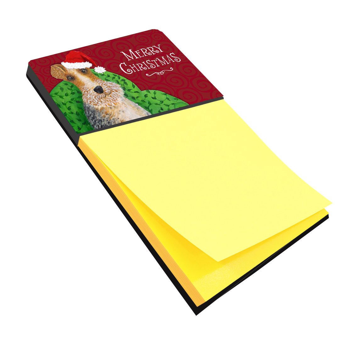 Wire Fox Terrier Christmas Watercolor Sticky Note Holder Refillable Dispenser Desk Accessory 3x3 Pad Gift