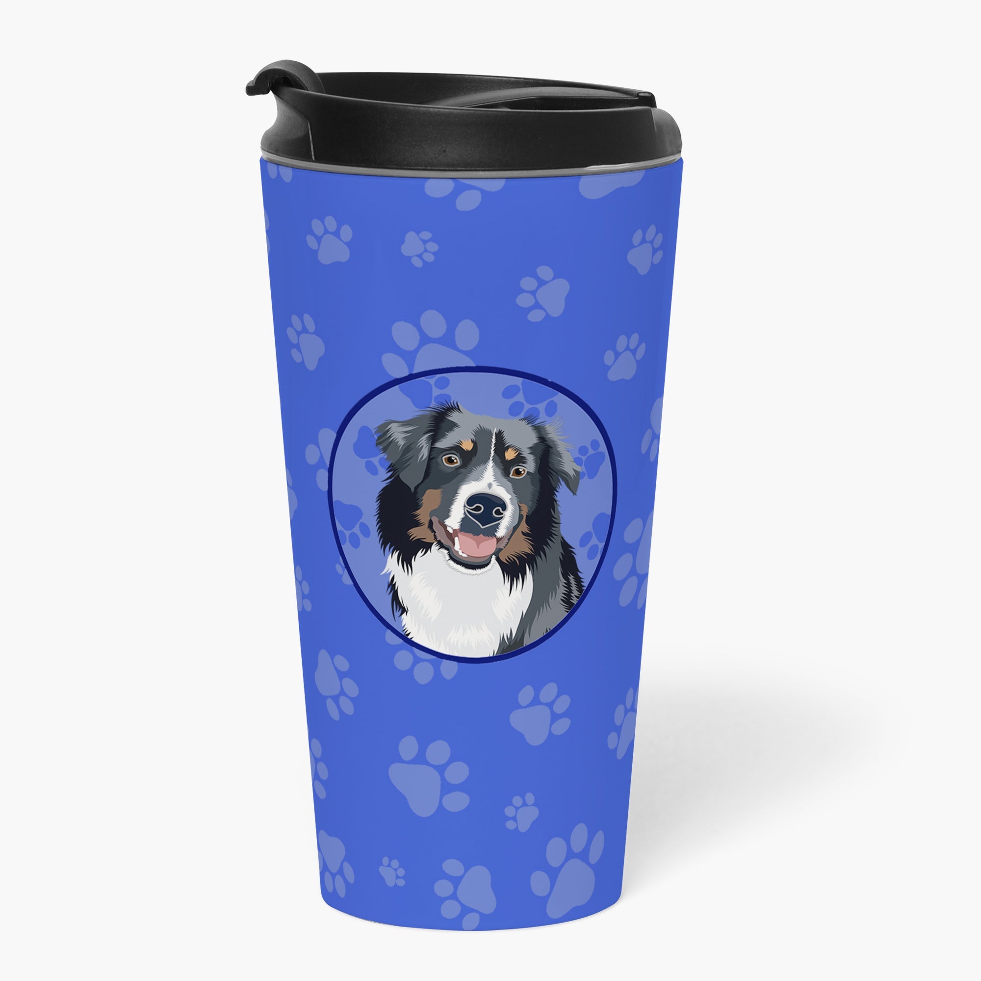 Australian Shepherd Black Tricolor #1  Stainless Steel 16 oz  Tumbler Blue Insulated Tumbler with Lid, Cute Travel Cup for Coffee, Cocktails, Gift Men, Dad, Women, Mother