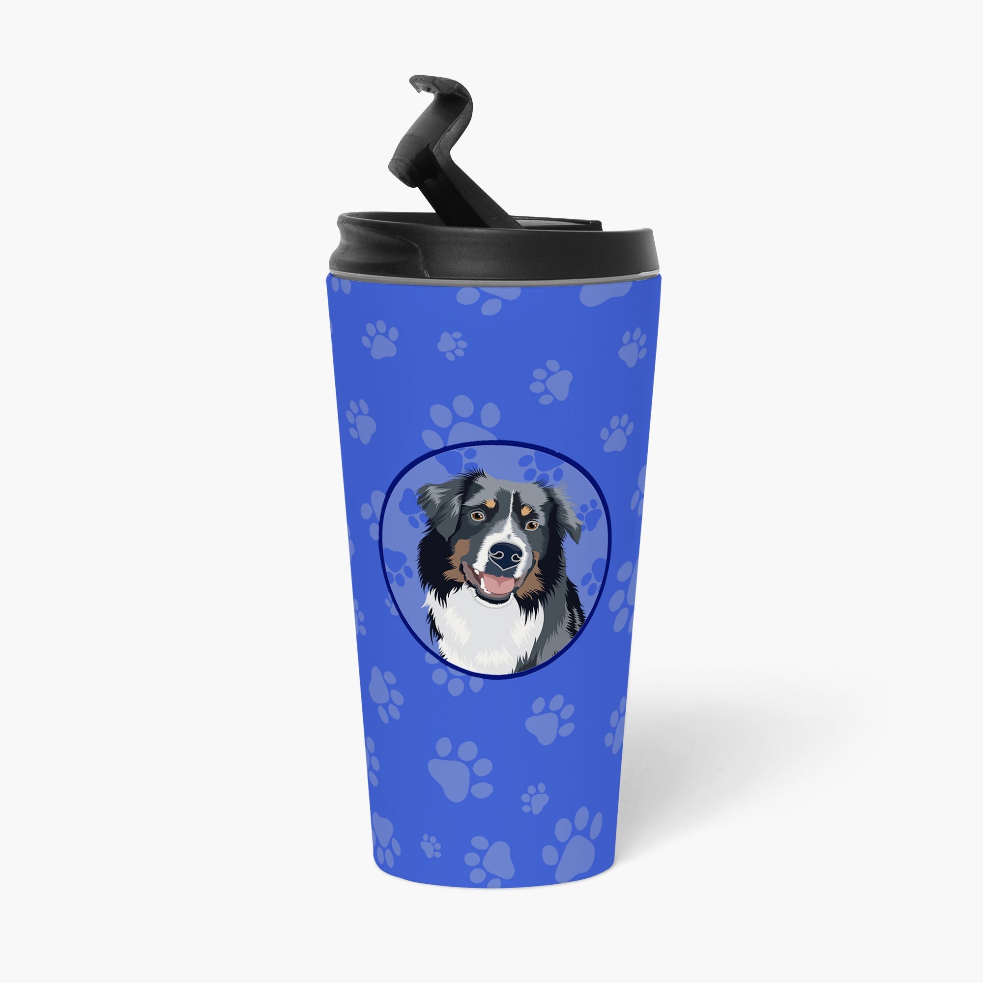 Australian Shepherd Black Tricolor #1  Stainless Steel 16 oz  Tumbler Blue Insulated Tumbler with Lid, Cute Travel Cup for Coffee, Cocktails, Gift Men, Dad, Women, Mother