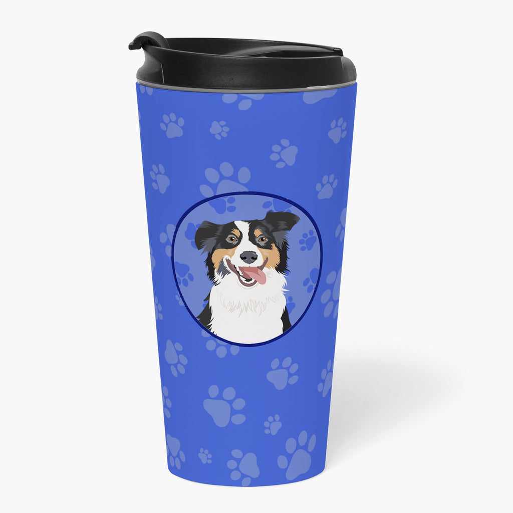 Australian Shepherd Black Tricolor #2  Stainless Steel 16 oz  Tumbler Blue Insulated Tumbler with Lid, Cute Travel Cup for Coffee, Cocktails, Gift Men, Dad, Women, Mother