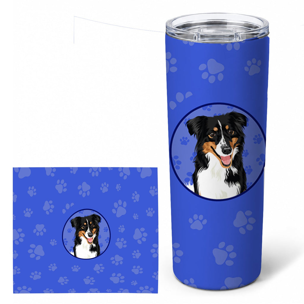 Australian Shepherd Black Tricolor #3  Stainless Steel Skinny Tumbler 20 oz Vacuum Double Walled Reusable Insulated Travel Cup