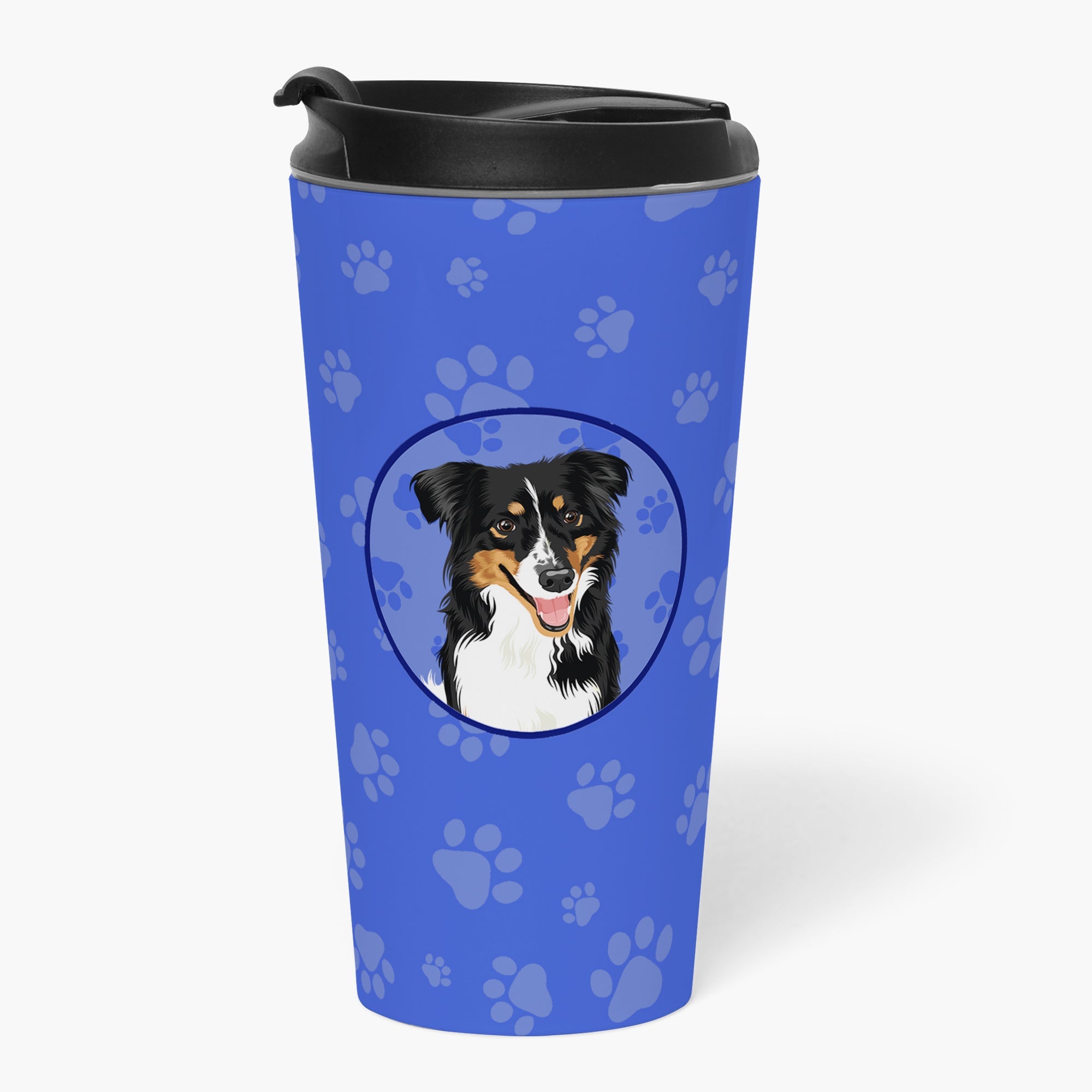 Australian Shepherd Black Tricolor #3  Stainless Steel 16 oz  Tumbler Blue Insulated Tumbler with Lid, Cute Travel Cup for Coffee, Cocktails, Gift Men, Dad, Women, Mother