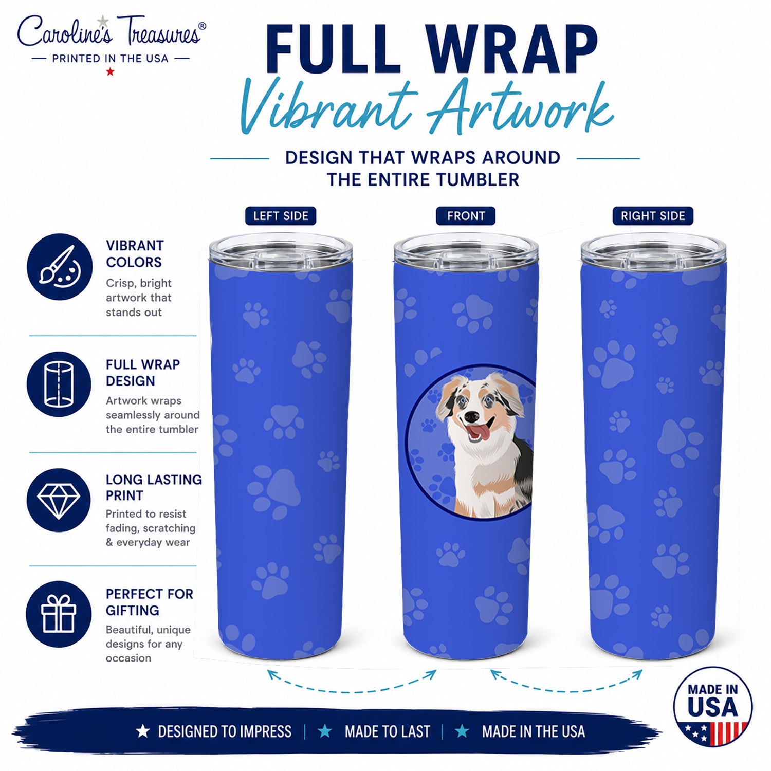 Australian Shepherd Blue Merle Puppy #1  Stainless Steel Skinny Tumbler 20 oz Vacuum Double Walled Reusable Insulated Travel Cup