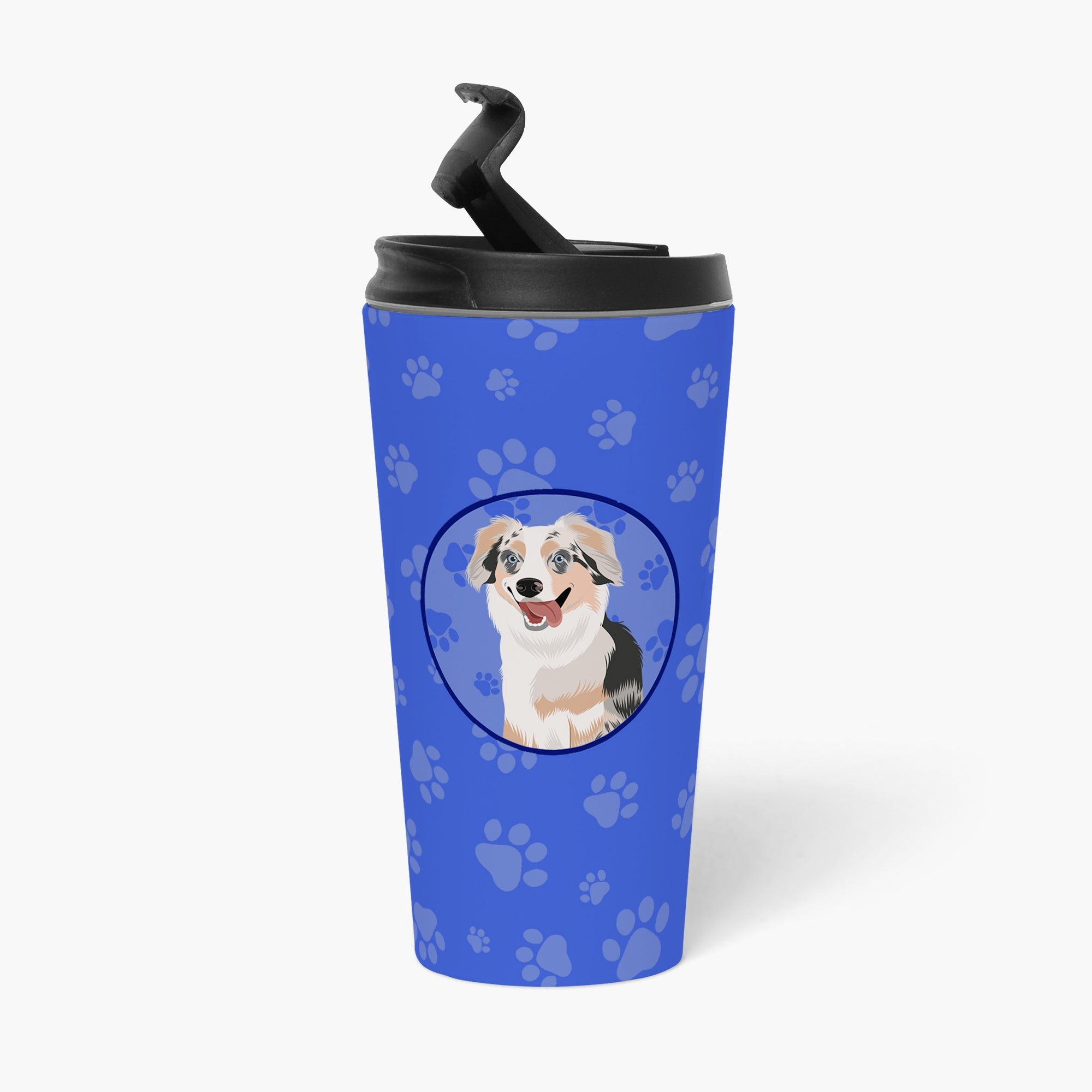 Australian Shepherd Blue Merle Puppy #1  Stainless Steel 16 oz  Tumbler Blue Insulated Tumbler with Lid, Cute Travel Cup for Coffee, Cocktails, Gift Men, Dad, Women, Mother
