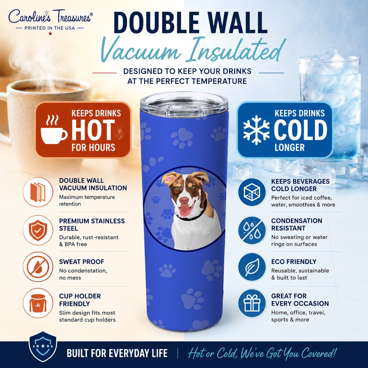 Australian Shepherd Red and White #2  Stainless Steel Skinny Tumbler 20 oz Vacuum Double Walled Reusable Insulated Travel Cup