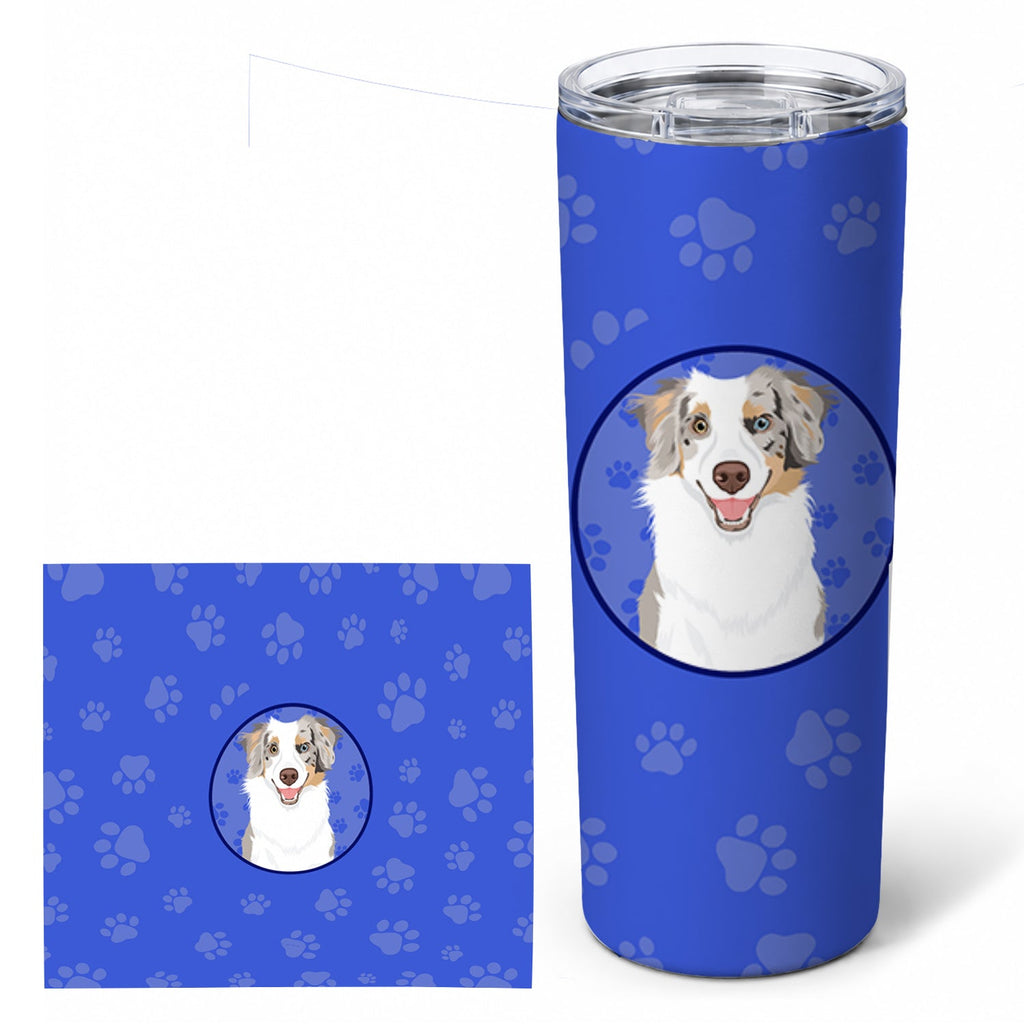 Australian Shepherd Red Merle Tricolor #1  Stainless Steel Skinny Tumbler 20 oz Vacuum Double Walled Reusable Insulated Travel Cup