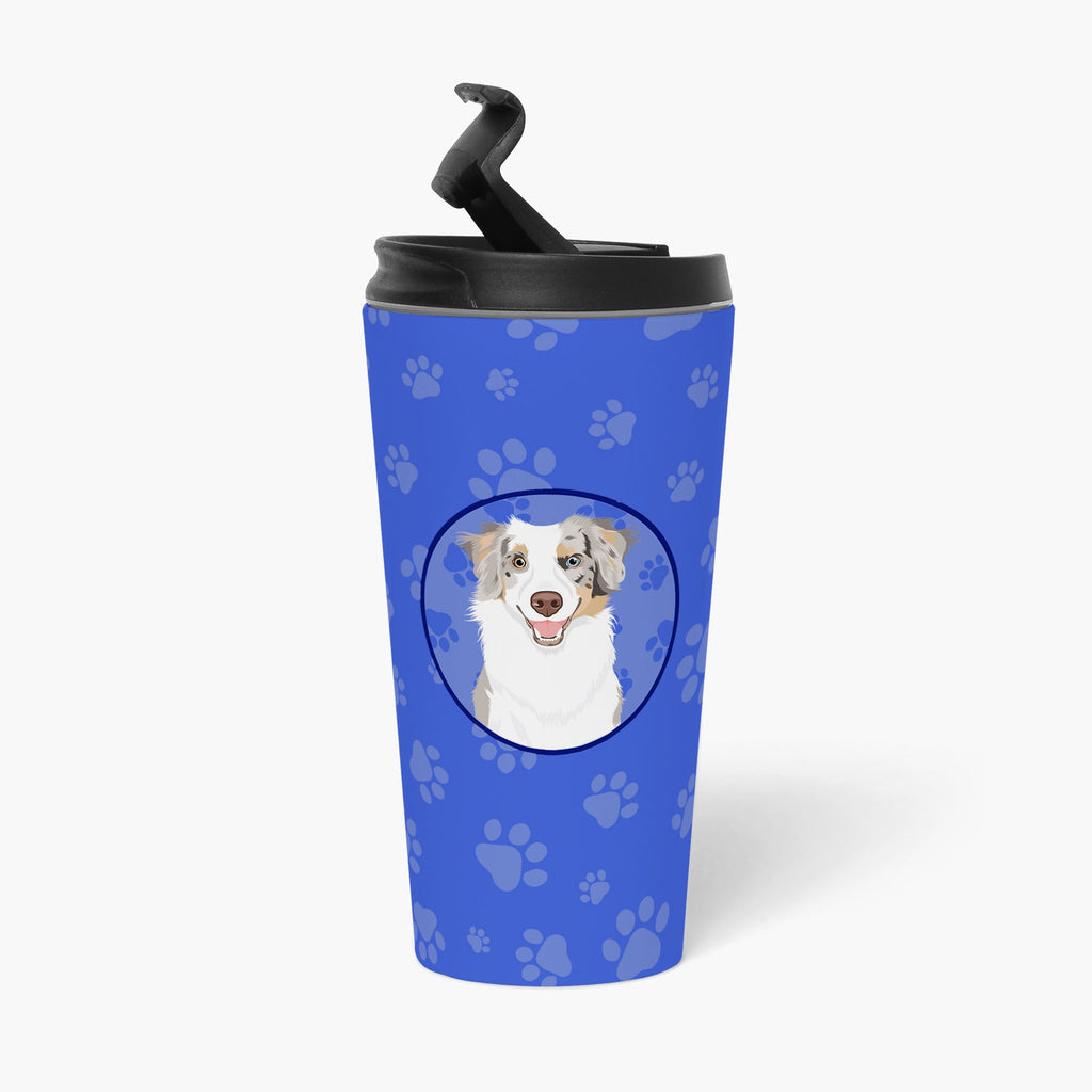 Australian Shepherd Red Merle Tricolor #1  Stainless Steel 16 oz  Tumbler Blue Insulated Tumbler with Lid, Cute Travel Cup for Coffee, Cocktails, Gift Men, Dad, Women, Mother