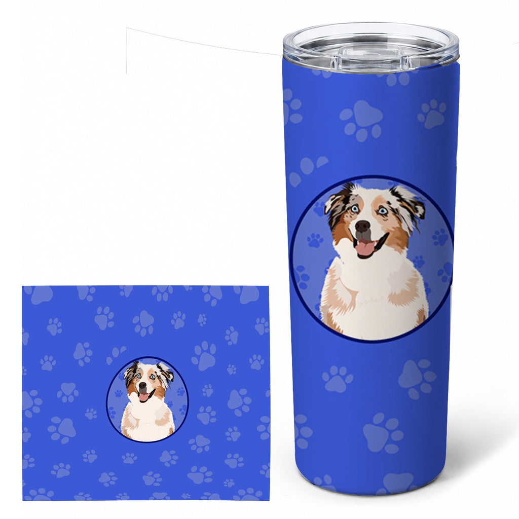 Australian Shepherd Red Merle Tricolor #2  Stainless Steel Skinny Tumbler 20 oz Vacuum Double Walled Reusable Insulated Travel Cup