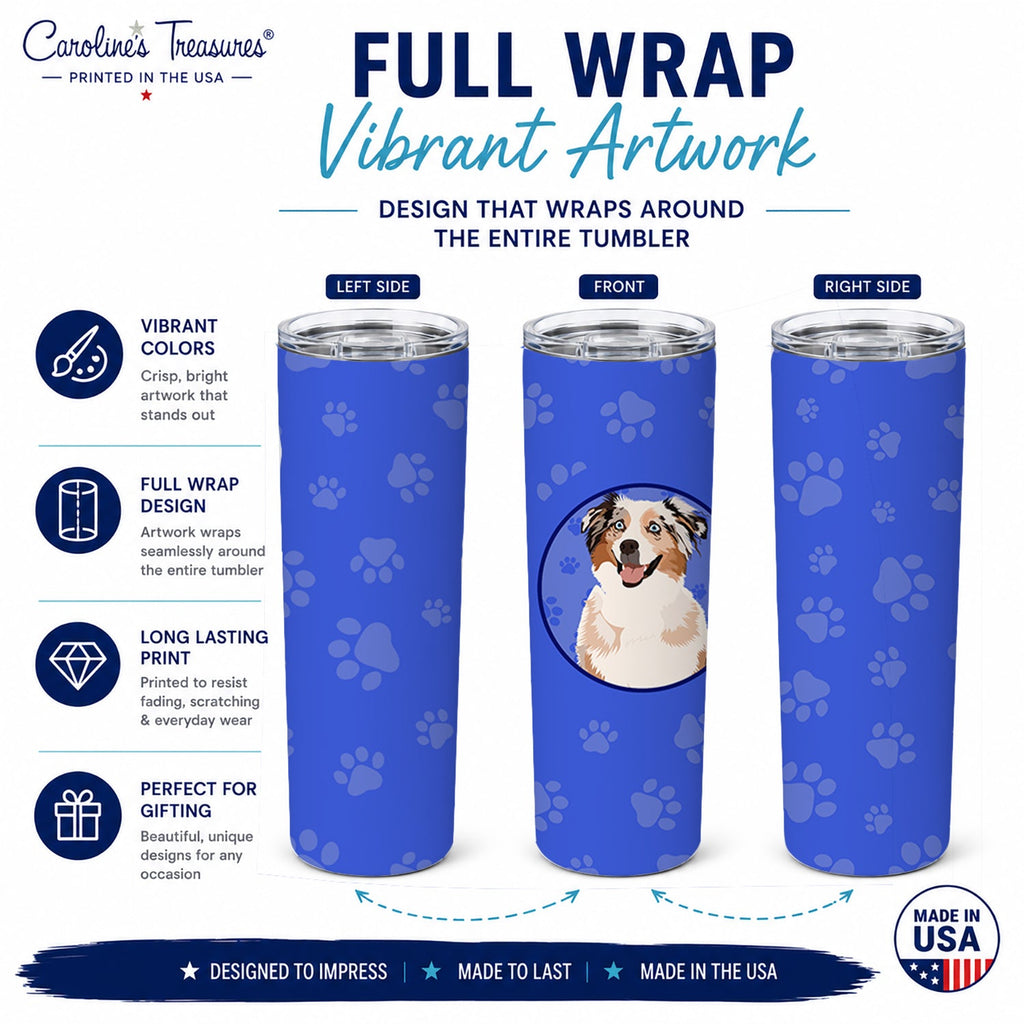 Australian Shepherd Red Merle Tricolor #2  Stainless Steel Skinny Tumbler 20 oz Vacuum Double Walled Reusable Insulated Travel Cup