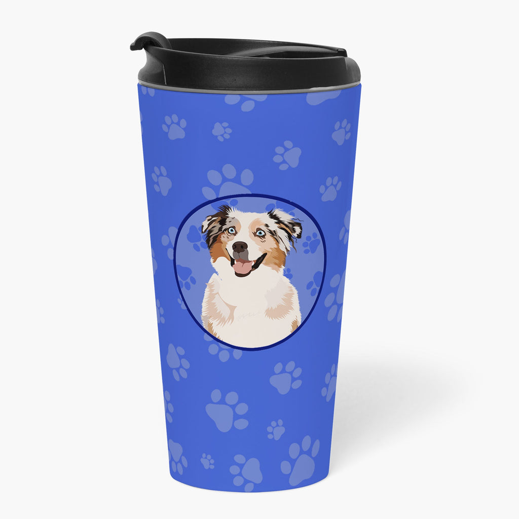 Australian Shepherd Red Merle Tricolor #2  Stainless Steel 16 oz  Tumbler Blue Insulated Tumbler with Lid, Cute Travel Cup for Coffee, Cocktails, Gift Men, Dad, Women, Mother
