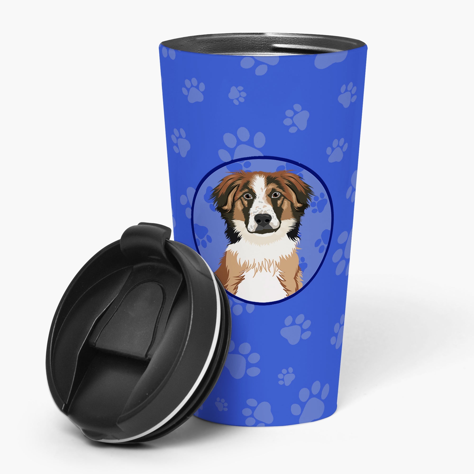 Australian Shepherd Red Tricolor #1  Stainless Steel 16 oz  Tumbler Blue Insulated Tumbler with Lid, Cute Travel Cup for Coffee, Cocktails, Gift Men, Dad, Women, Mother