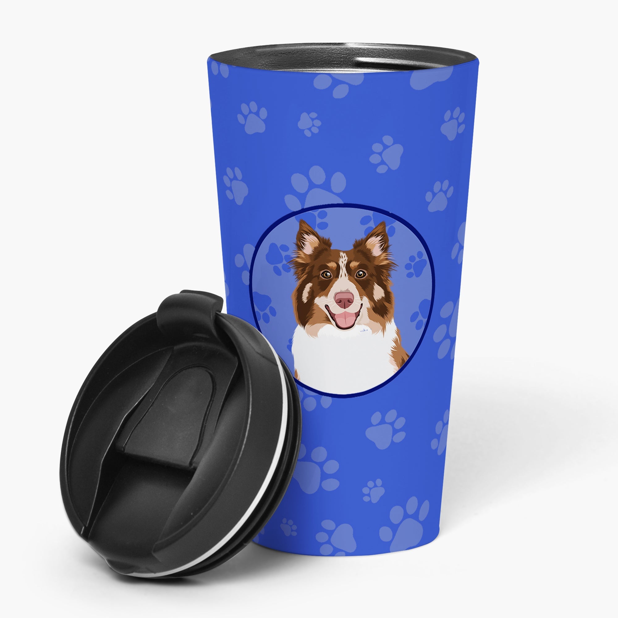 Australian Shepherd Red Tricolor #2  Stainless Steel 16 oz  Tumbler Blue Insulated Tumbler with Lid, Cute Travel Cup for Coffee, Cocktails, Gift Men, Dad, Women, Mother