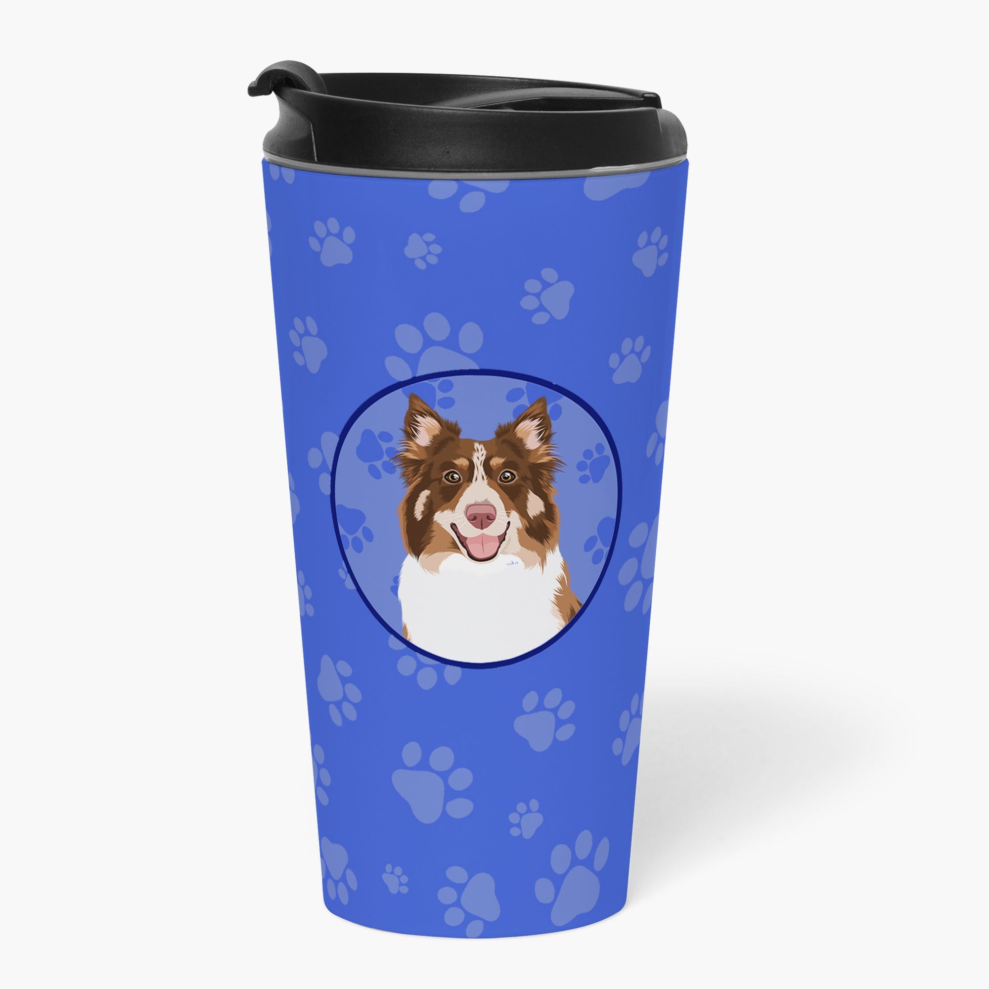 Australian Shepherd Red Tricolor #2  Stainless Steel 16 oz  Tumbler Blue Insulated Tumbler with Lid, Cute Travel Cup for Coffee, Cocktails, Gift Men, Dad, Women, Mother