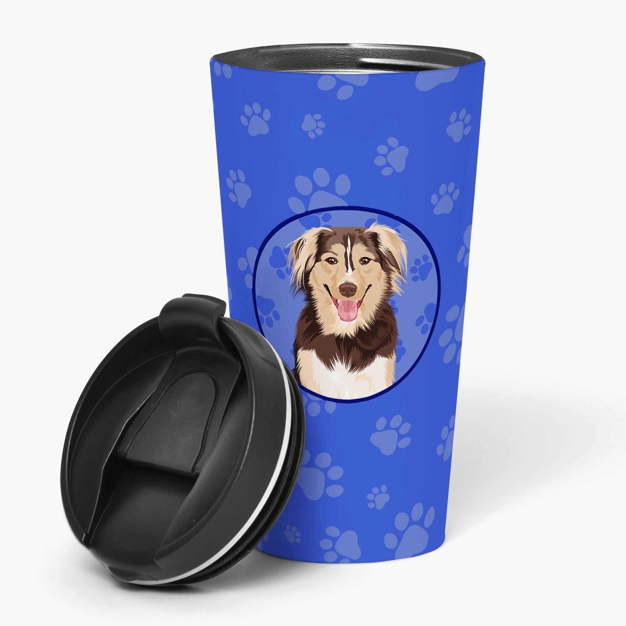 Australian Shepherd Red Tricolor #3  Stainless Steel 16 oz  Tumbler Blue Insulated Tumbler with Lid, Cute Travel Cup for Coffee, Cocktails, Gift Men, Dad, Women, Mother