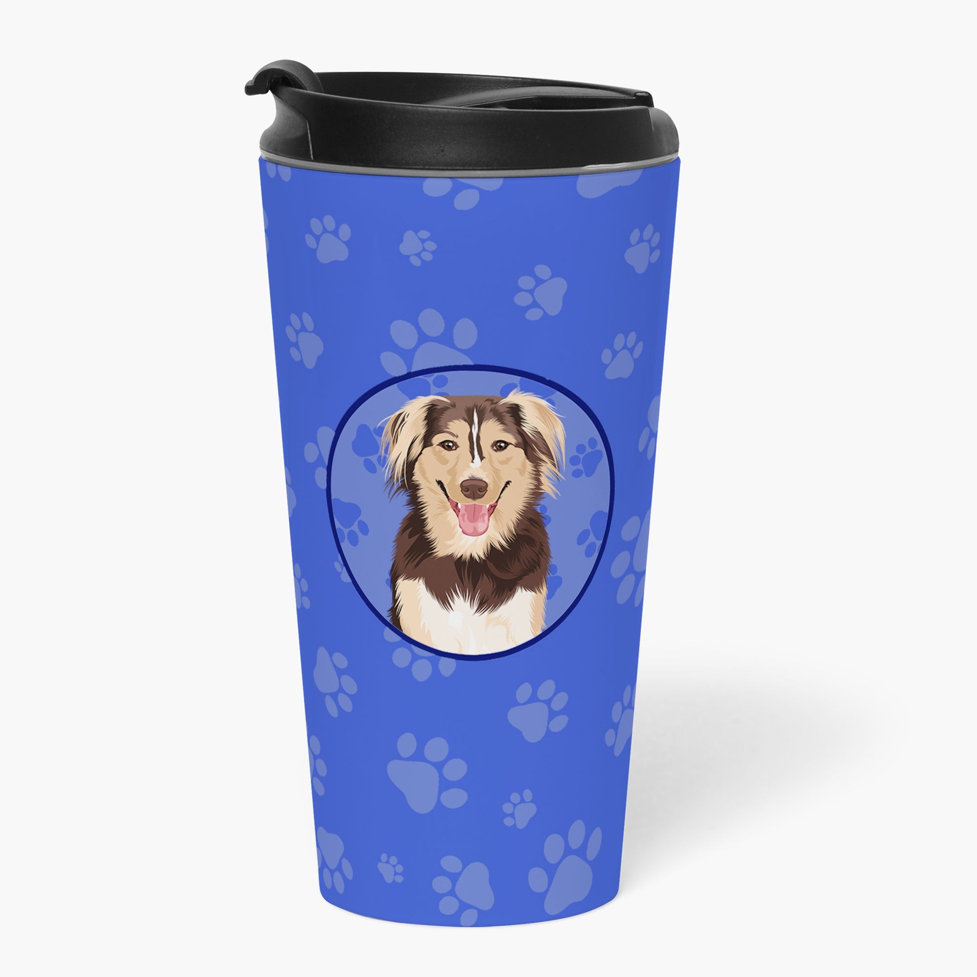 Australian Shepherd Red Tricolor #3  Stainless Steel 16 oz  Tumbler Blue Insulated Tumbler with Lid, Cute Travel Cup for Coffee, Cocktails, Gift Men, Dad, Women, Mother