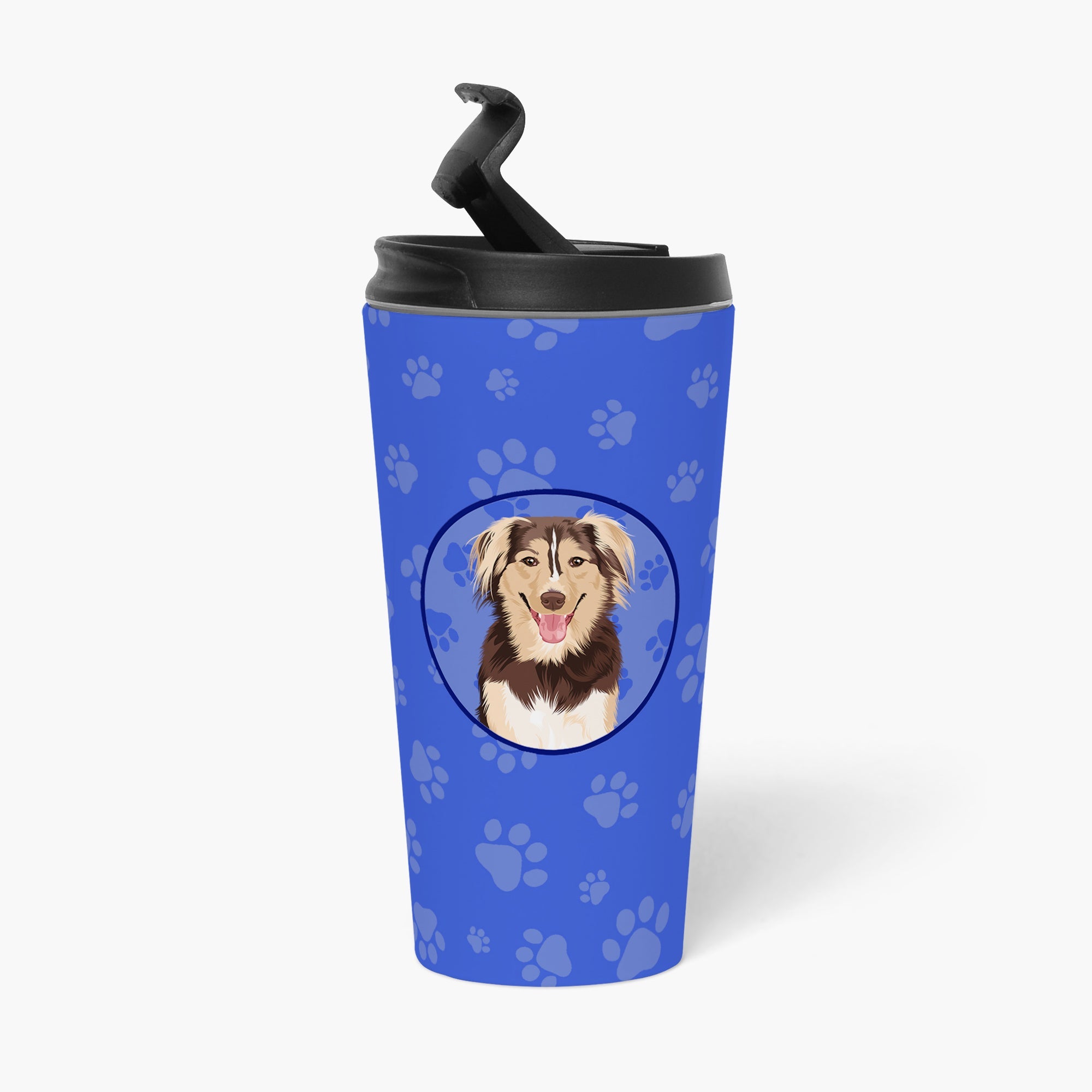 Australian Shepherd Red Tricolor #3  Stainless Steel 16 oz  Tumbler Blue Insulated Tumbler with Lid, Cute Travel Cup for Coffee, Cocktails, Gift Men, Dad, Women, Mother