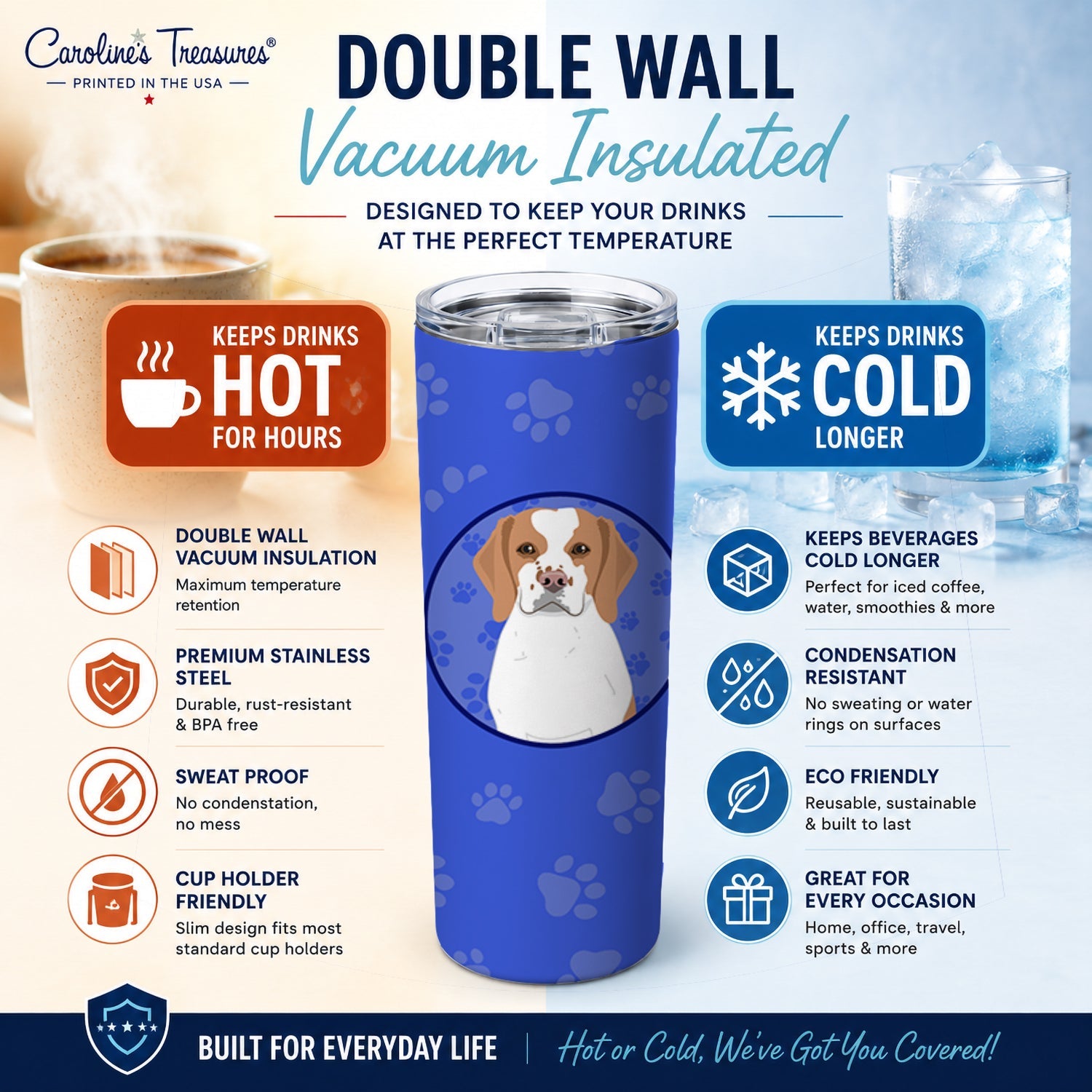 Beagle Red and White Red Ticked #1  Stainless Steel Skinny Tumbler 20 oz Vacuum Double Walled Reusable Insulated Travel Cup