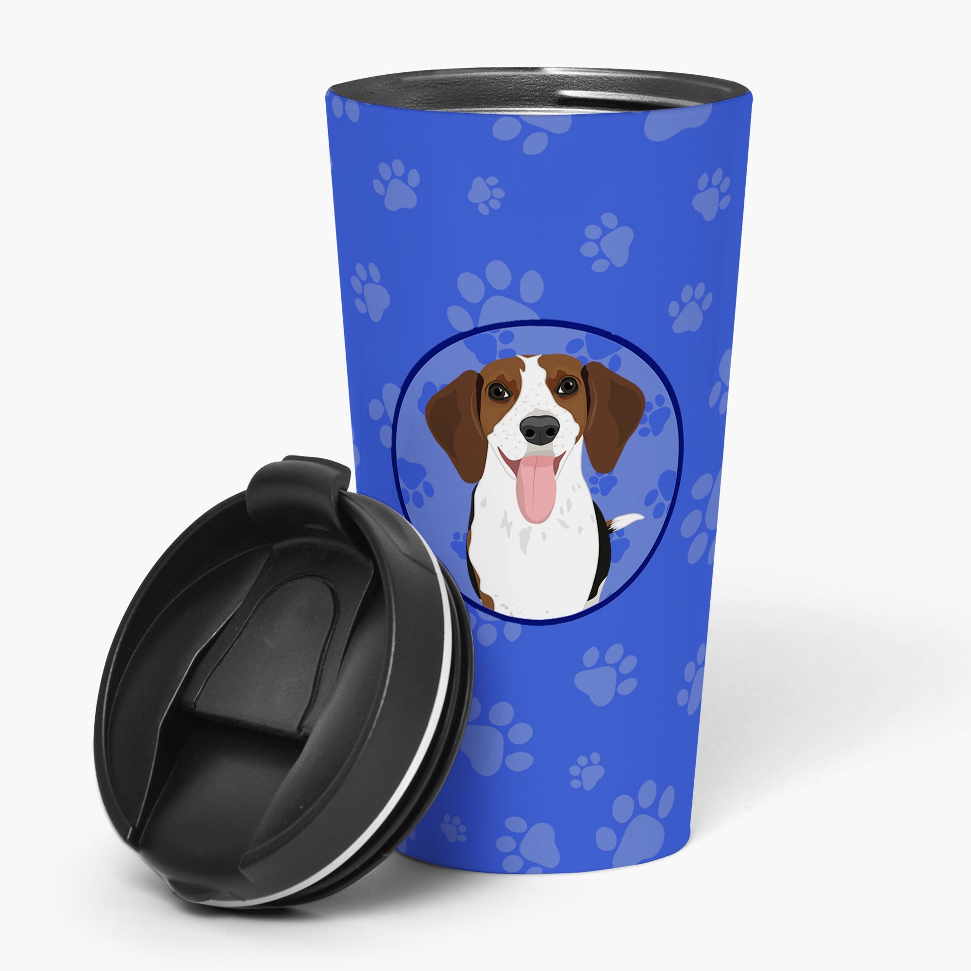 Beagle Tricolor Red Ticked #3  Stainless Steel 16 oz  Tumbler Blue Insulated Tumbler with Lid, Cute Travel Cup for Coffee, Cocktails, Gift Men, Dad, Women, Mother