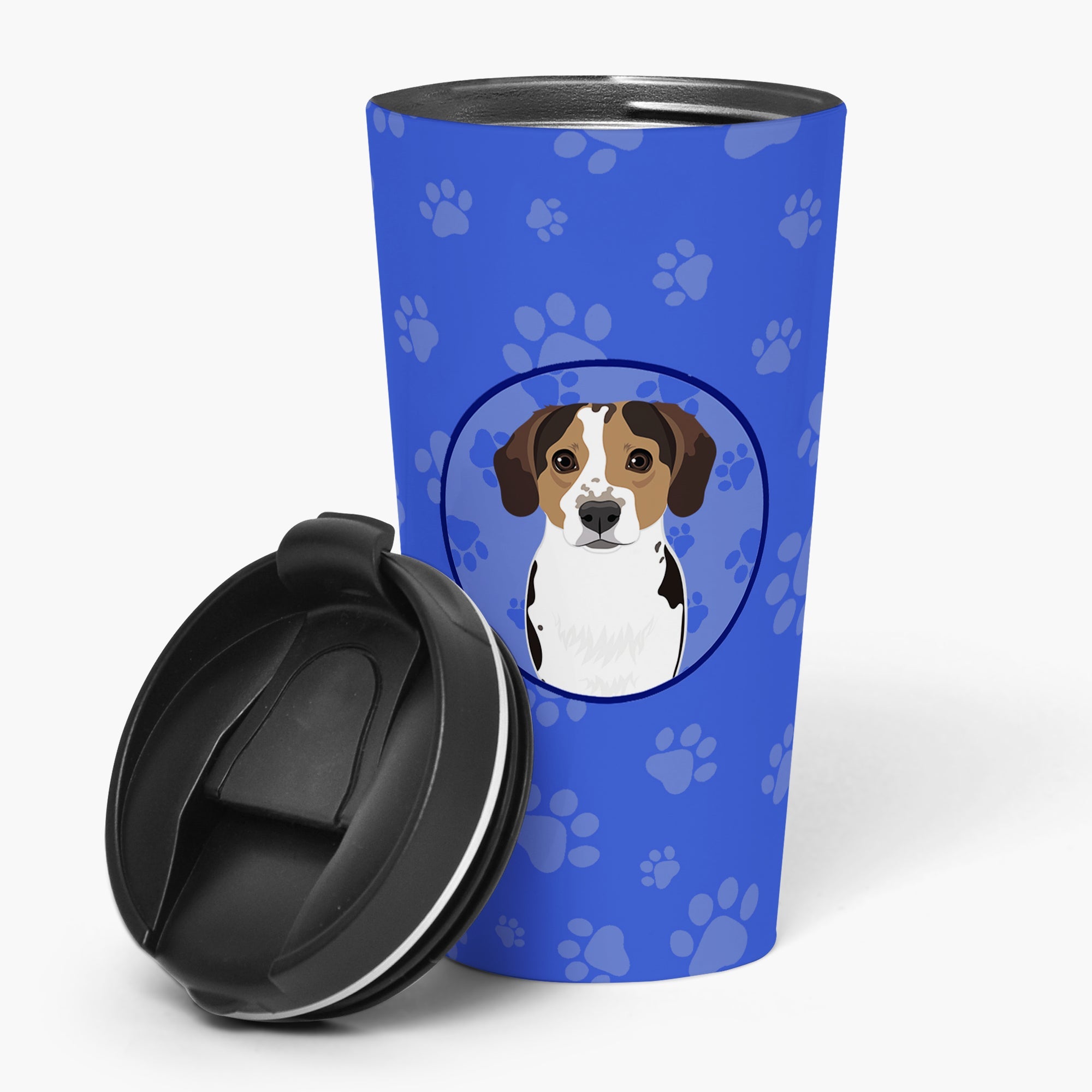 Beagle Tricolor Ticked  Stainless Steel 16 oz  Tumbler Blue Insulated Tumbler with Lid, Cute Travel Cup for Coffee, Cocktails, Gift Men, Dad, Women, Mother