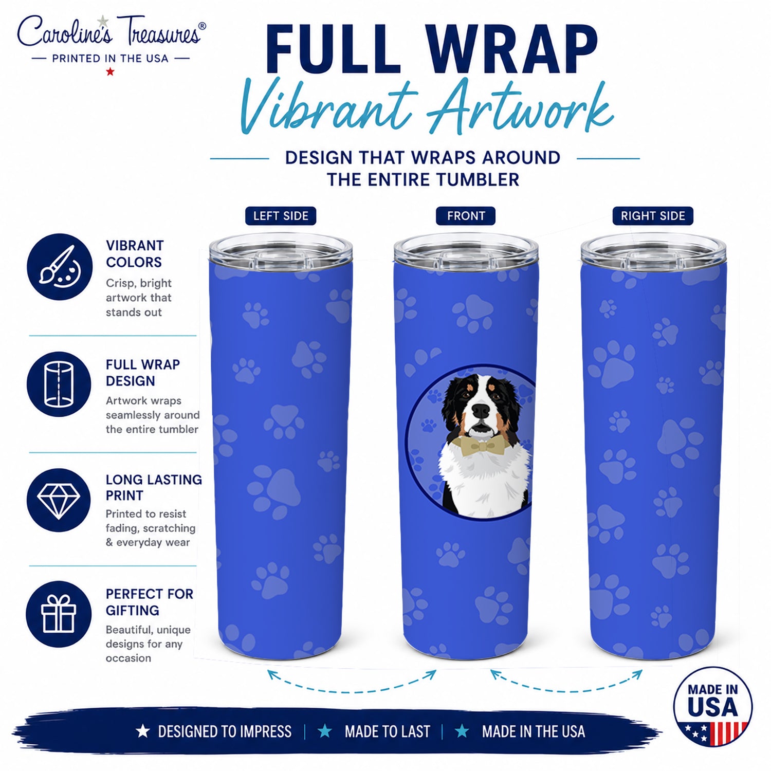 Bernese Mountain Dog #2  Stainless Steel Skinny Tumbler 20 oz Vacuum Double Walled Reusable Insulated Travel Cup