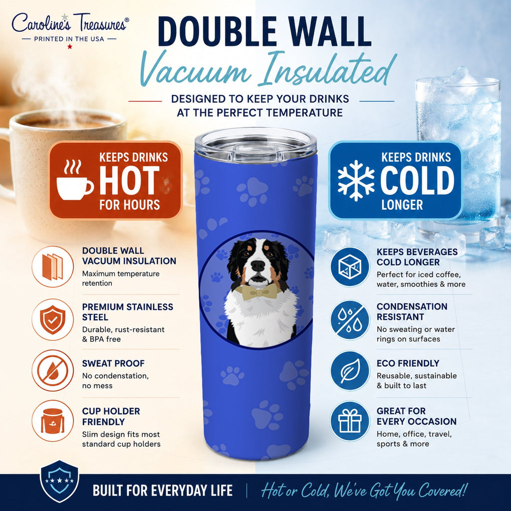 Bernese Mountain Dog #2  Stainless Steel Skinny Tumbler 20 oz Vacuum Double Walled Reusable Insulated Travel Cup