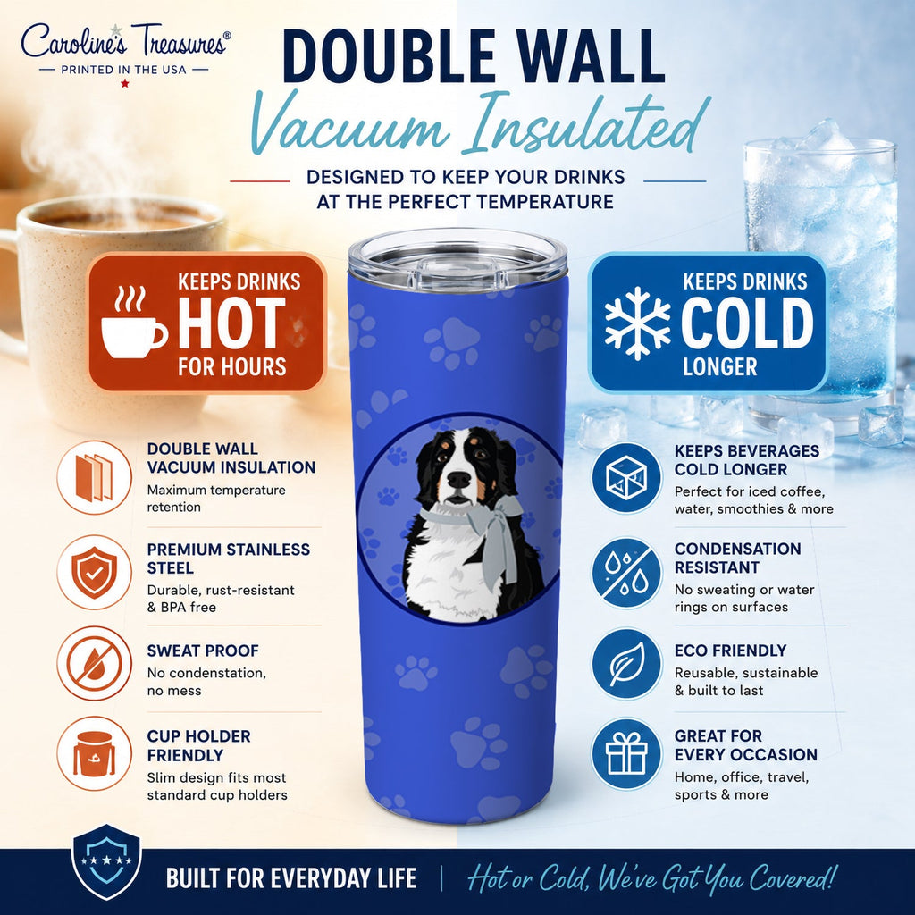 Bernese Mountain Dog #3  Stainless Steel Skinny Tumbler 20 oz Vacuum Double Walled Reusable Insulated Travel Cup